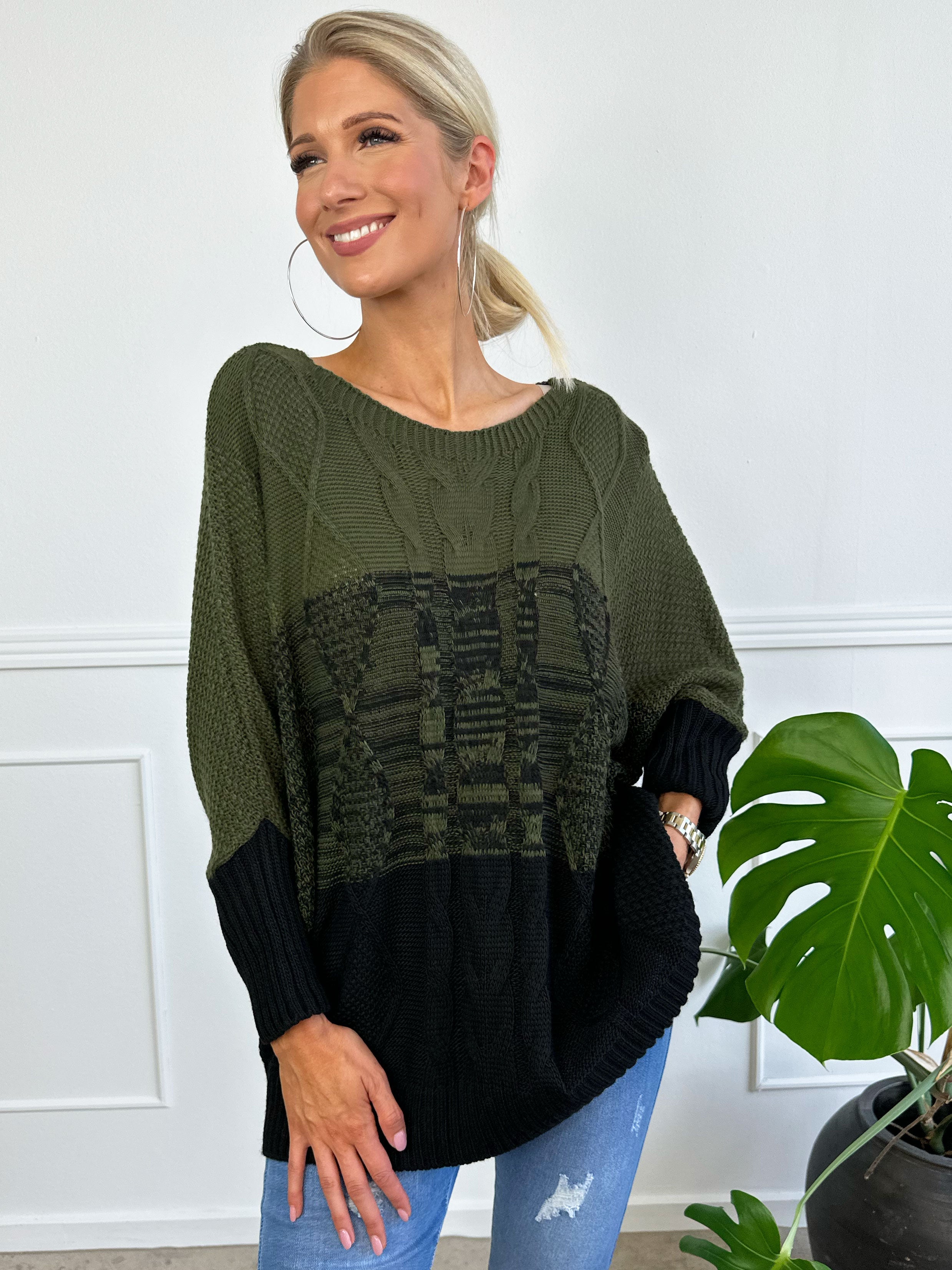 Malika - Flerfärgad stickad tröja med ballongärmar