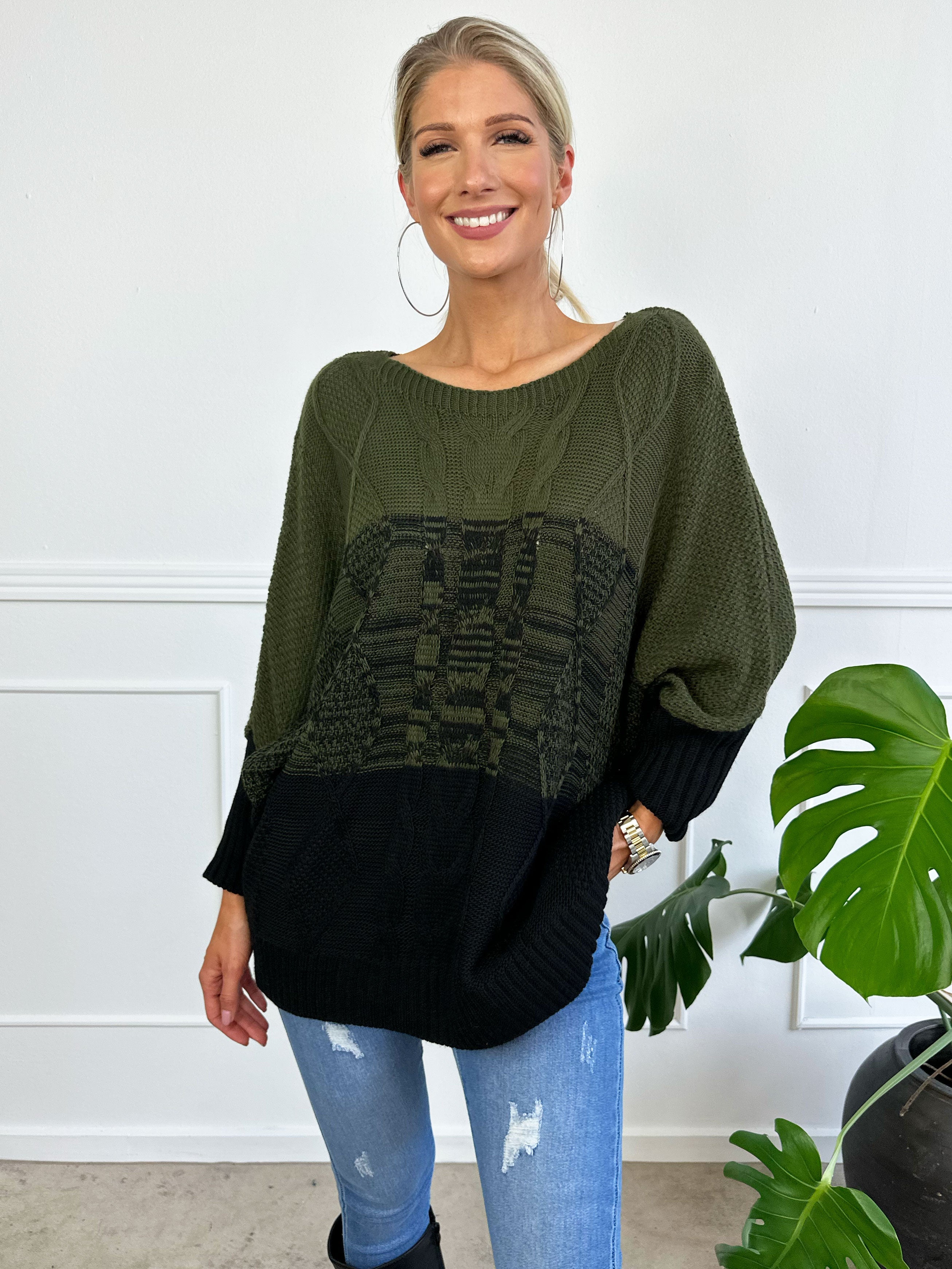 Malika - Flerfärgad stickad tröja med ballongärmar