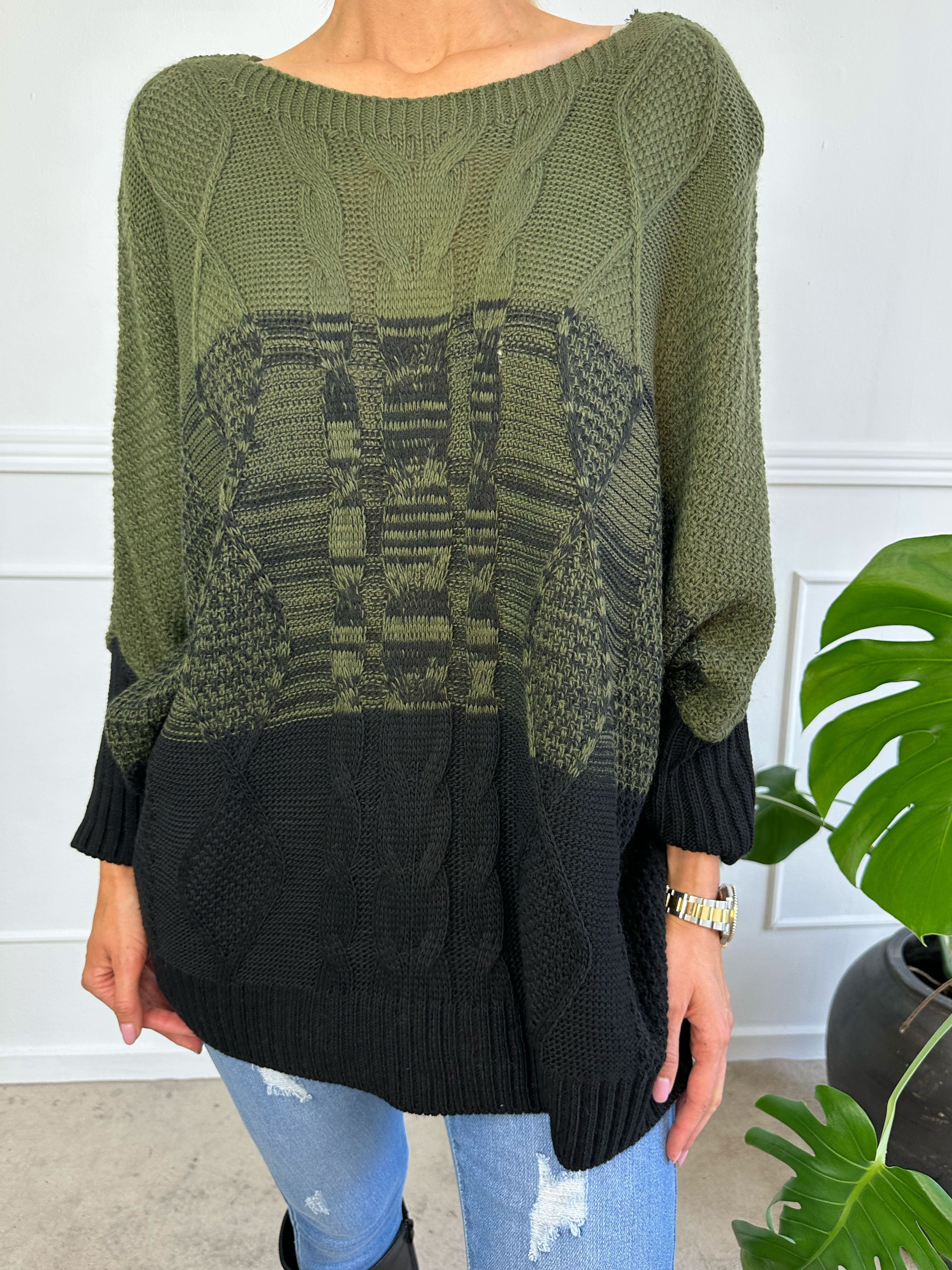 Malika - Flerfärgad stickad tröja med ballongärmar