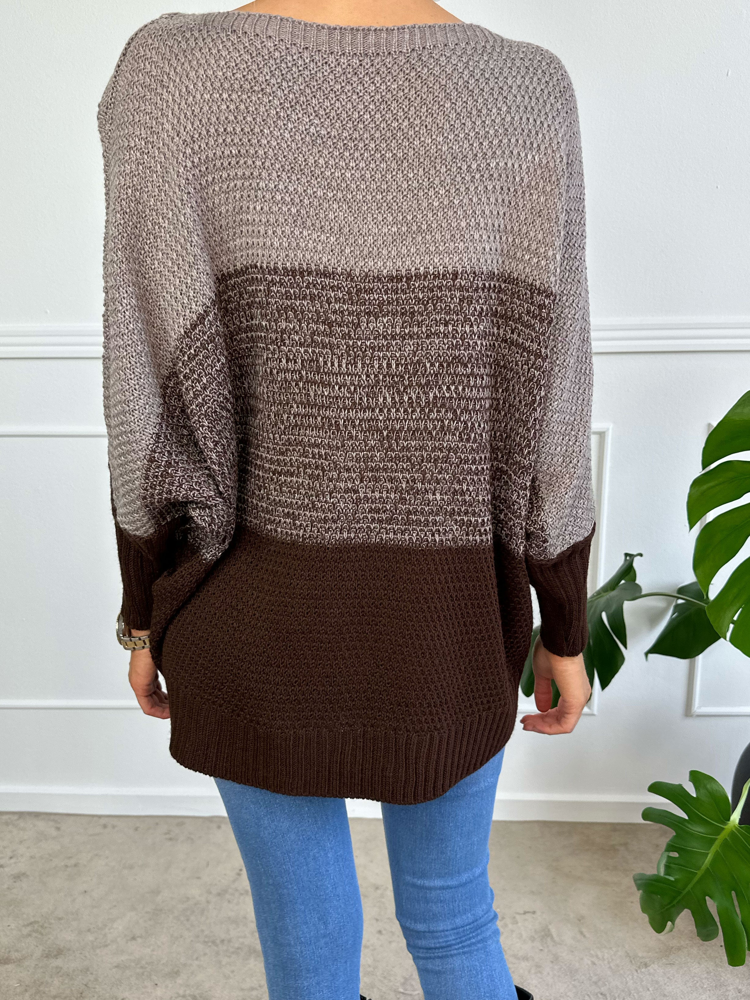 Malika - Flerfärgad stickad tröja med ballongärmar