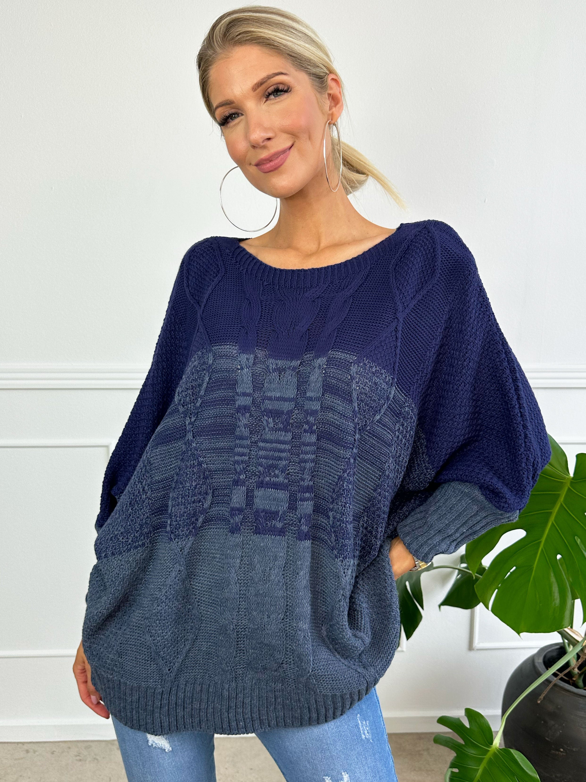 Malika - Flerfärgad stickad tröja med ballongärmar