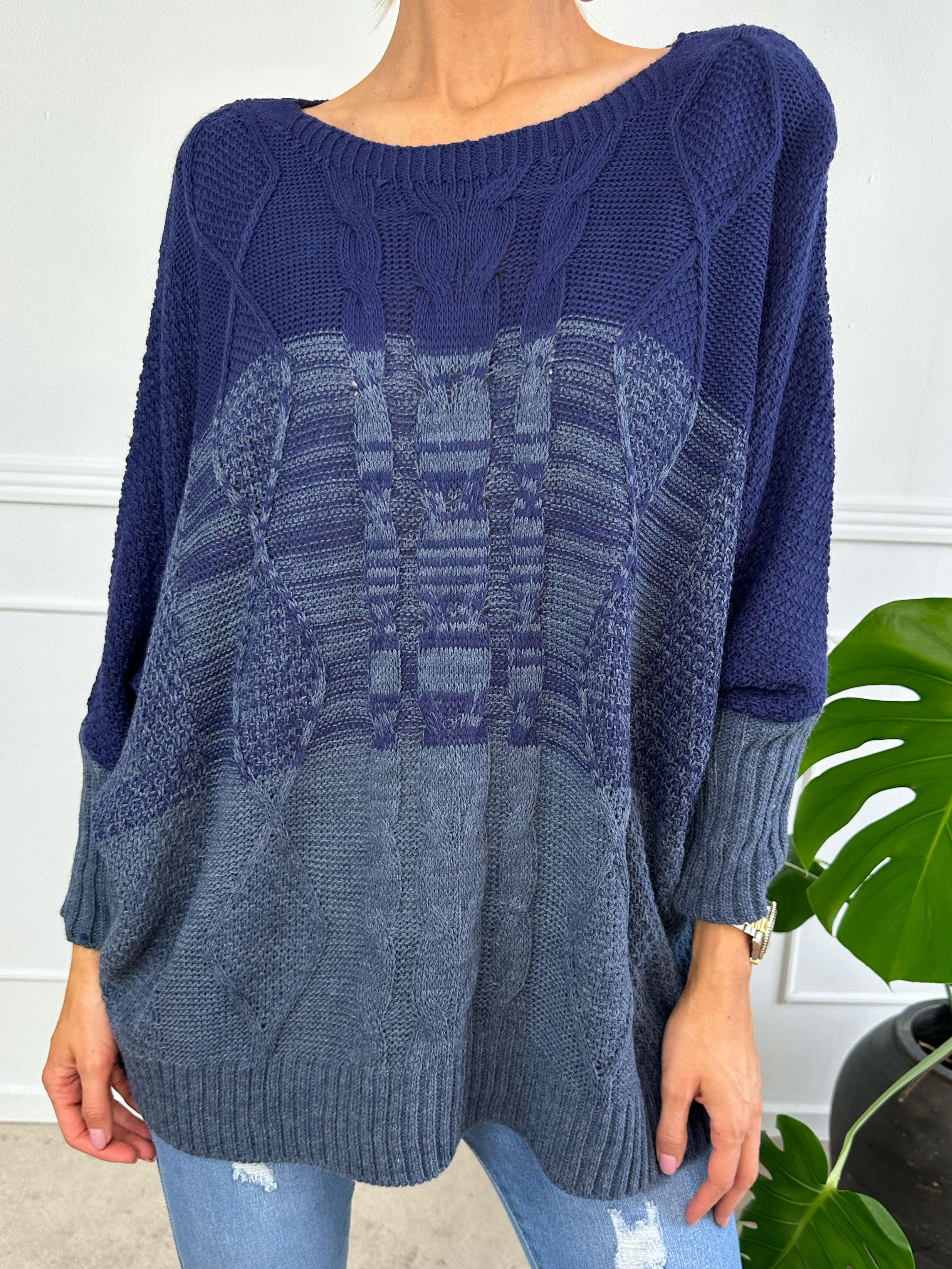 Malika - Flerfärgad stickad tröja med ballongärmar