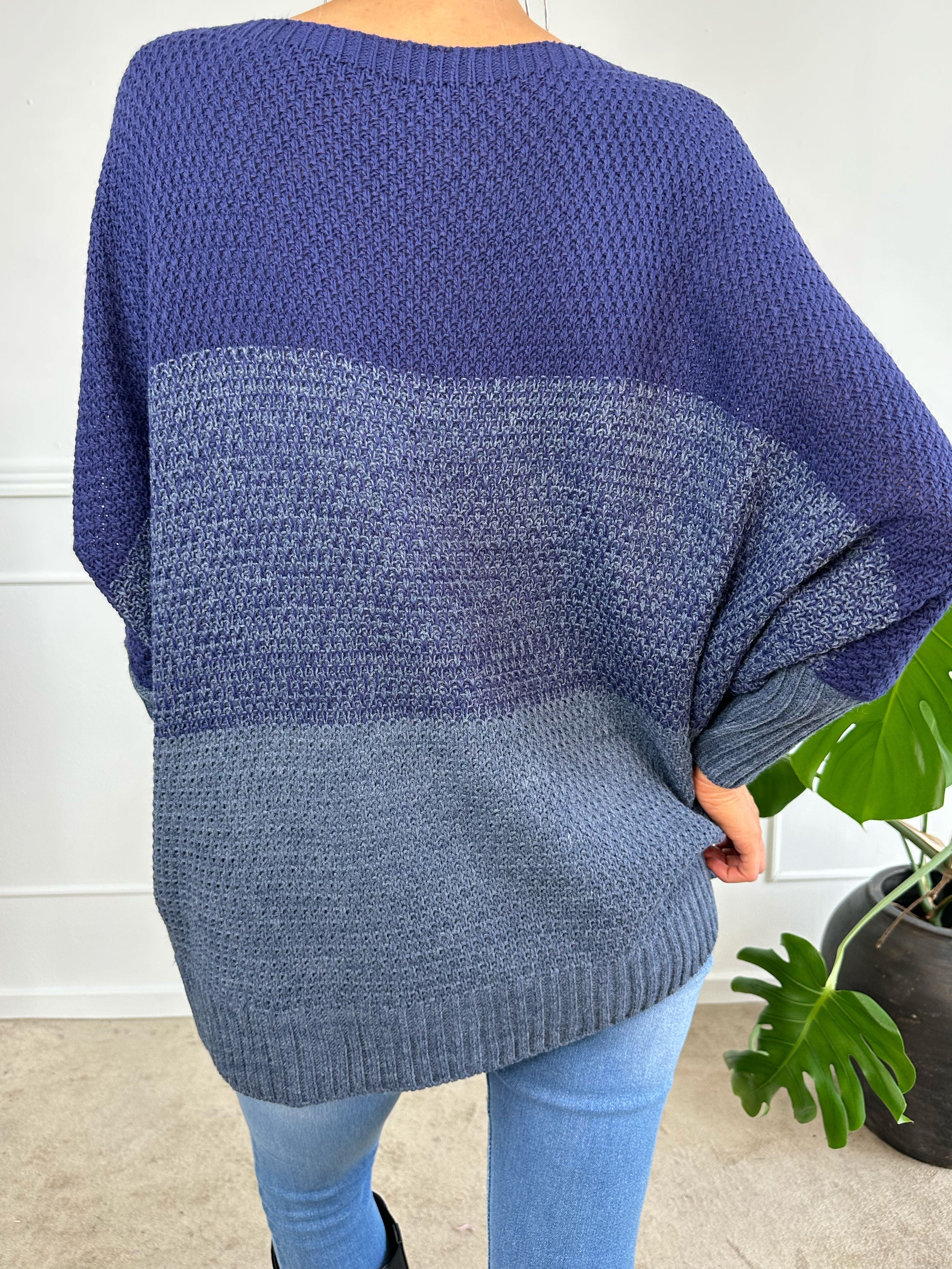 Malika - Flerfärgad stickad tröja med ballongärmar