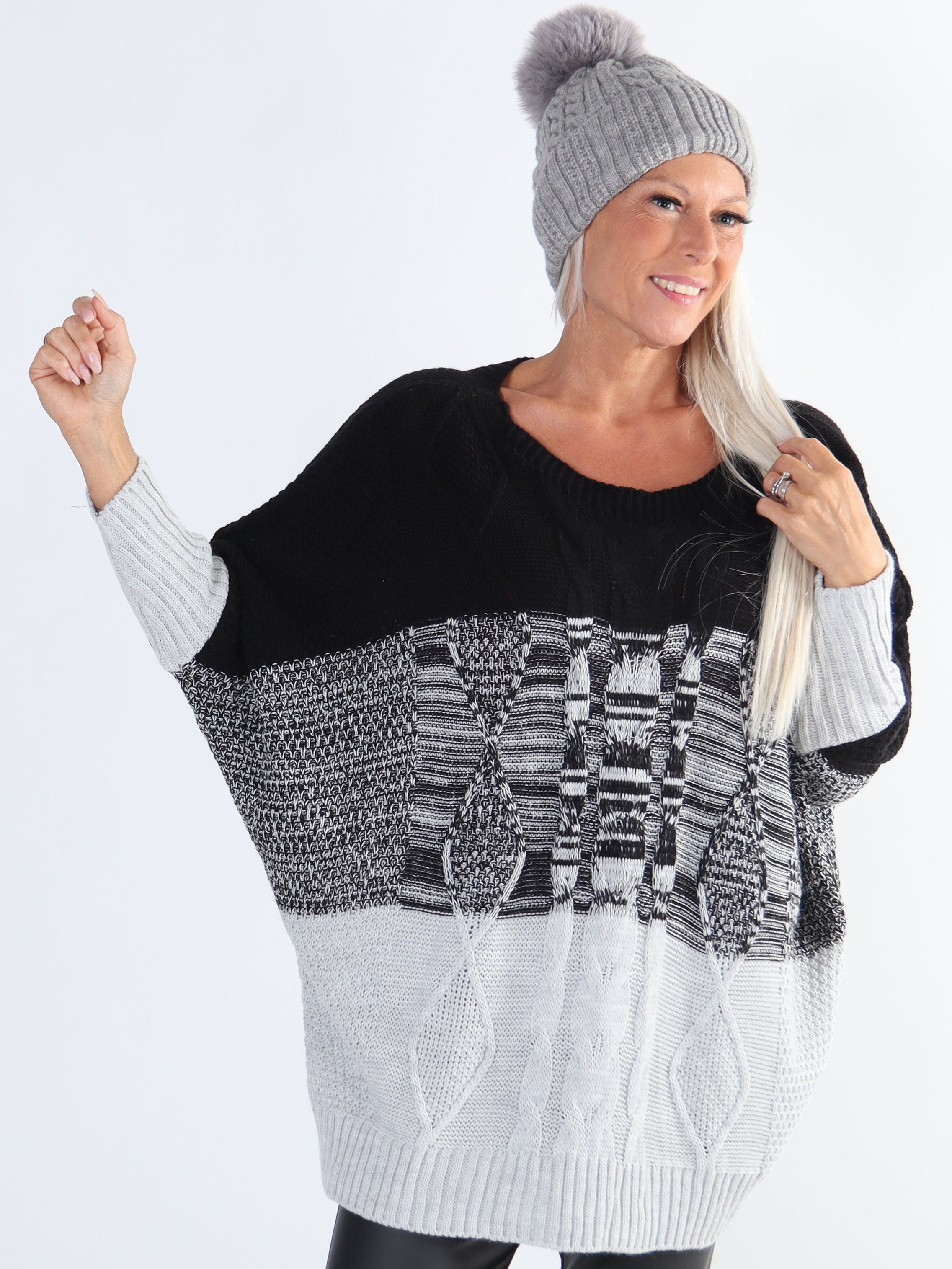 Malika - Flerfärgad plus size stickad tröja med fladdermusärmar