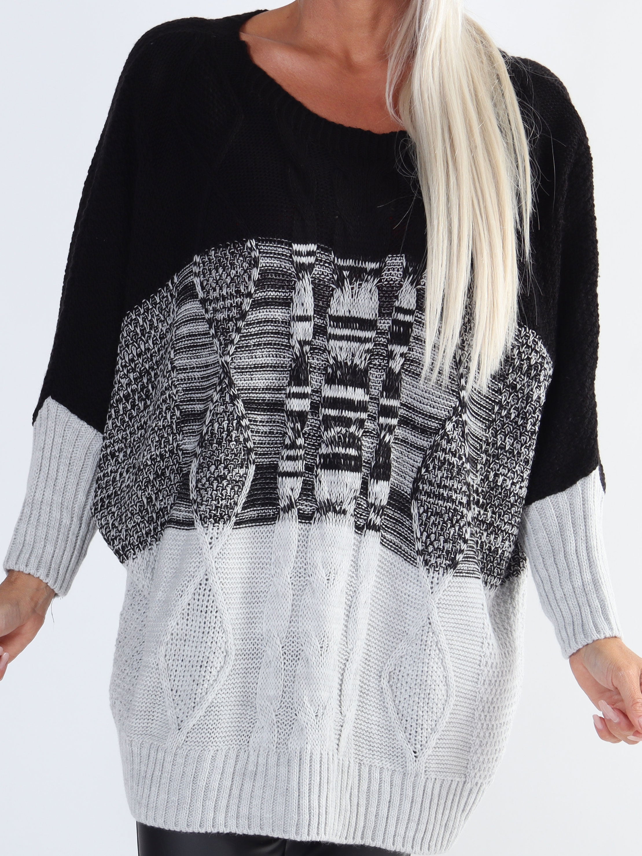 Malika - Flerfärgad plus size stickad tröja med fladdermusärmar