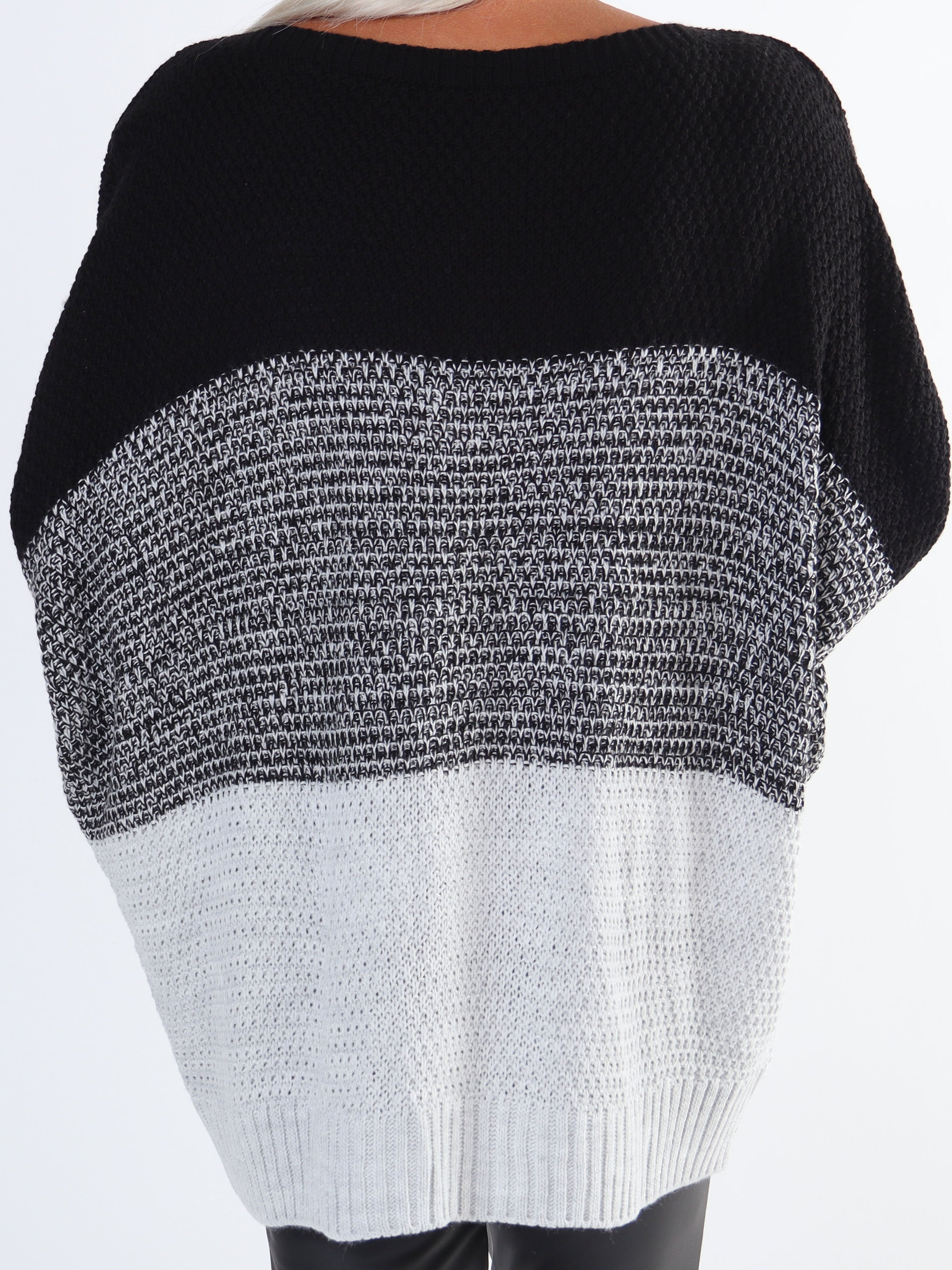 Malika - Flerfärgad plus size stickad tröja med fladdermusärmar