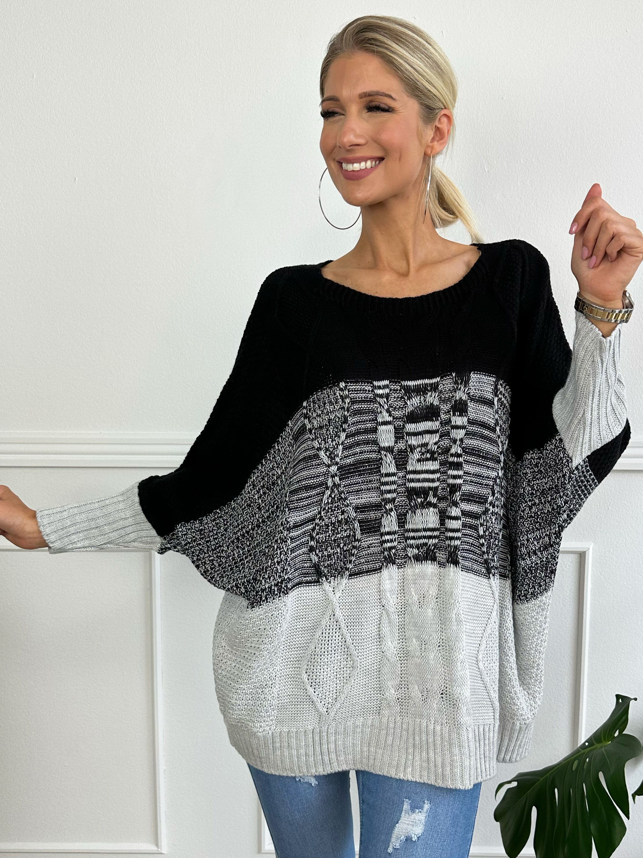 Malika - Flerfärgad stickad tröja med ballongärmar