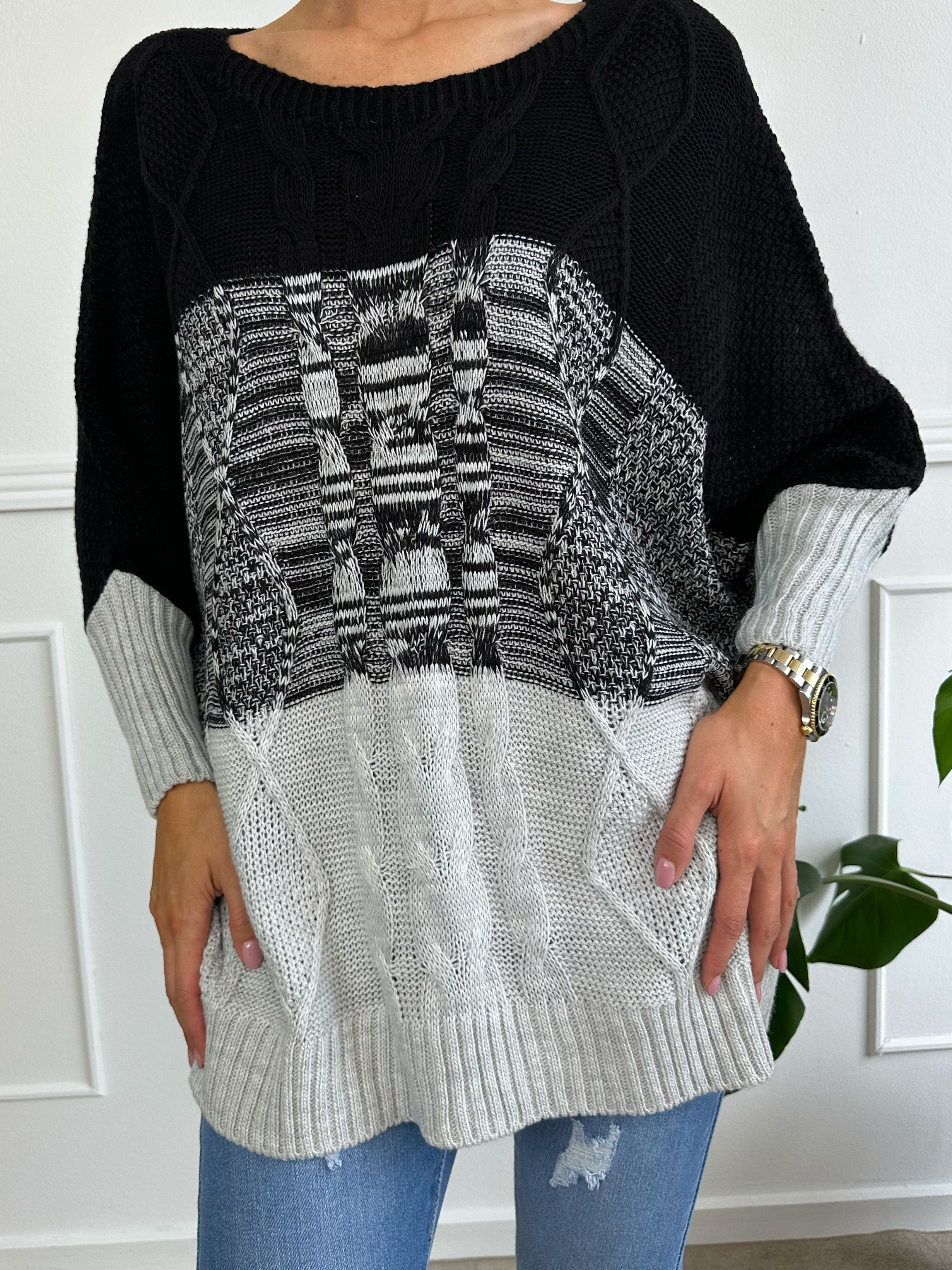 Malika - Flerfärgad stickad tröja med ballongärmar