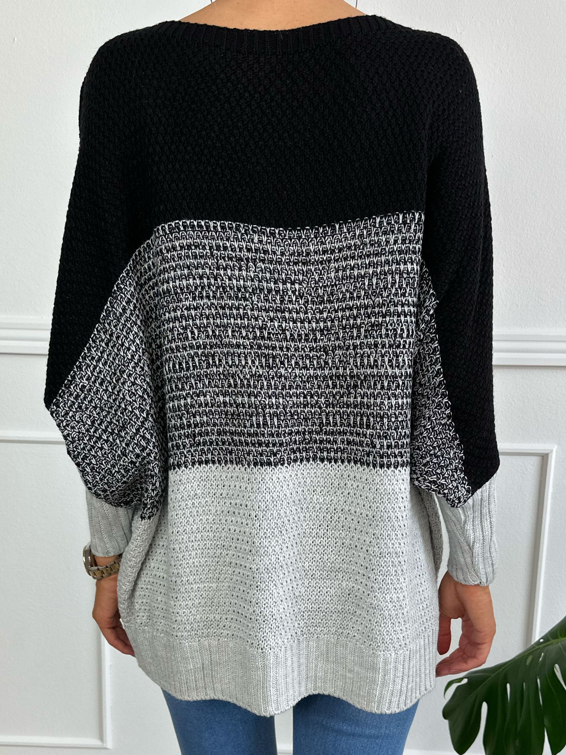 Malika - Flerfärgad stickad tröja med ballongärmar