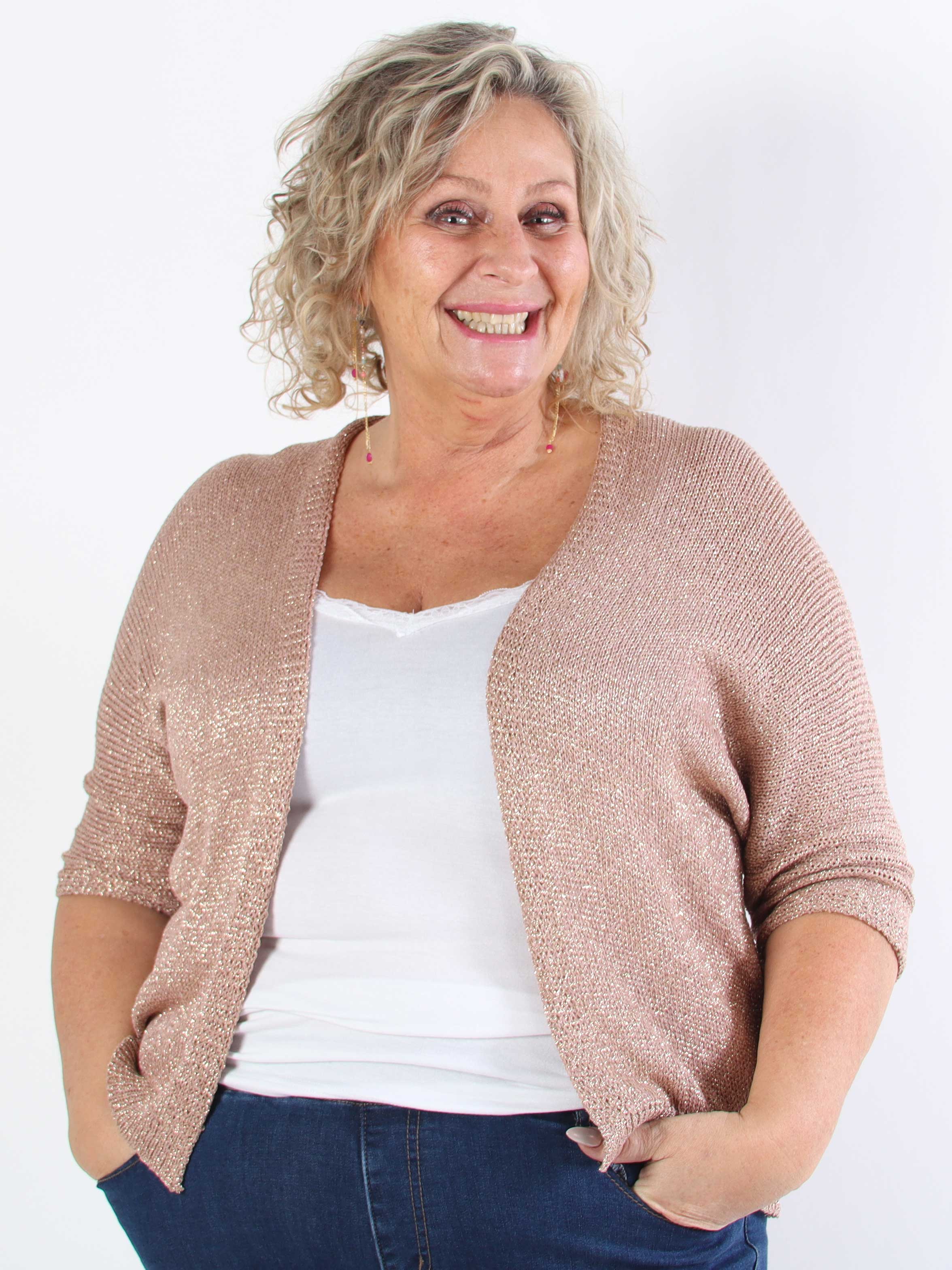 Mariela - Söt plus size-kofta i viskos med glittertrådar