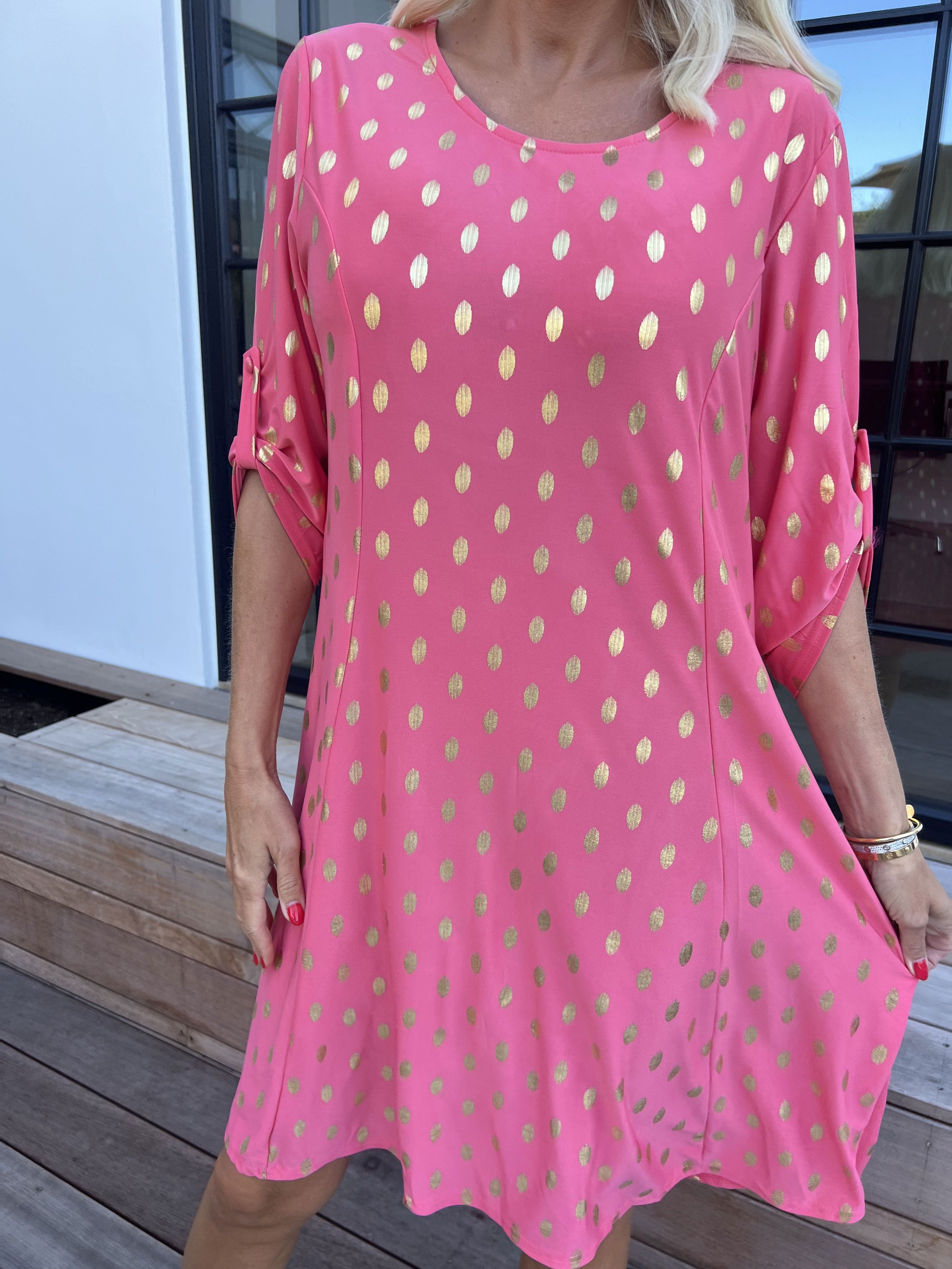 Marlene Gold - Enfärgad elastisk a-linjeformad klänning med guldprickar