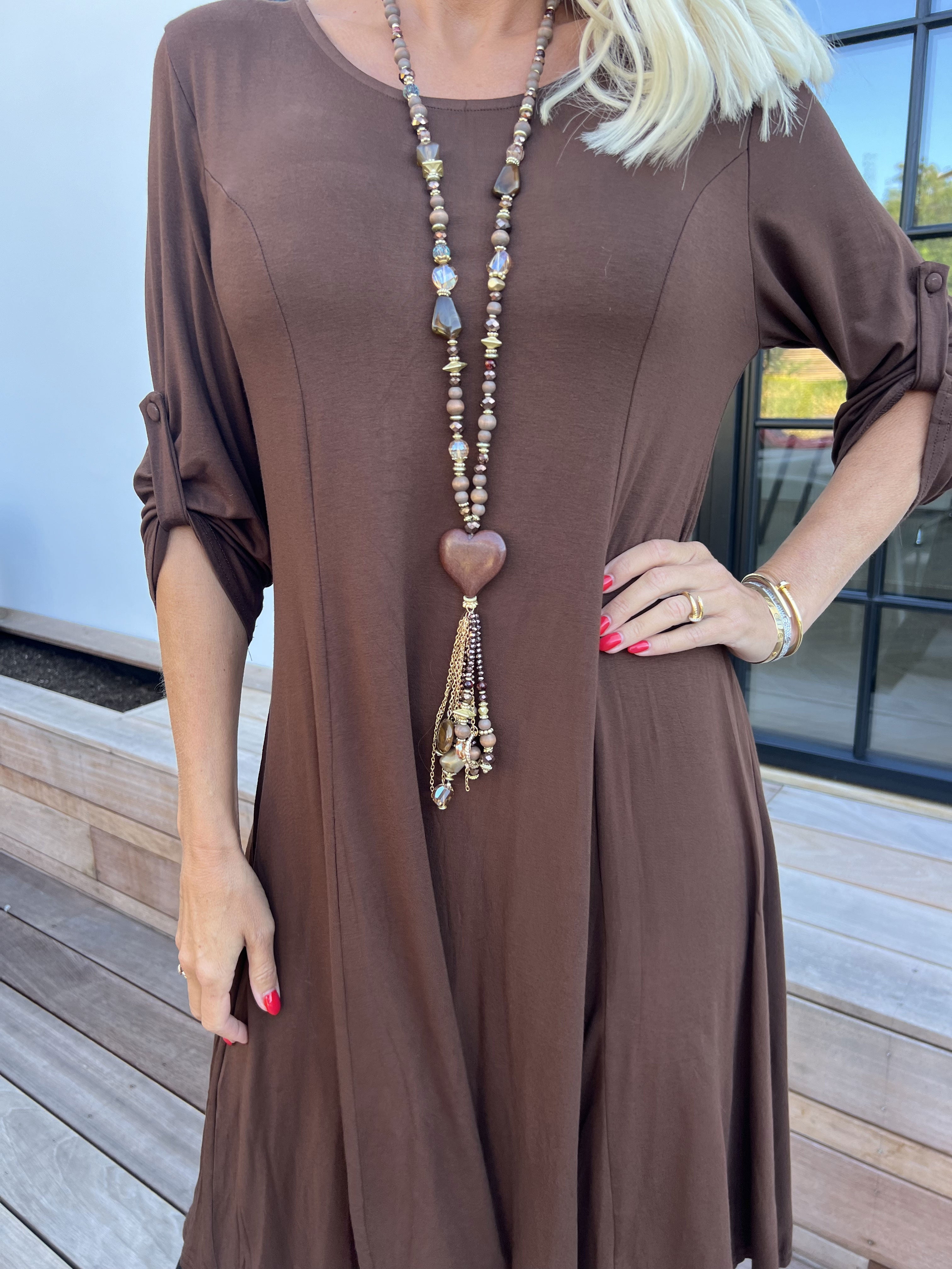 Marlene Plain - Enfärgad a-linjeformad klänning i viskos