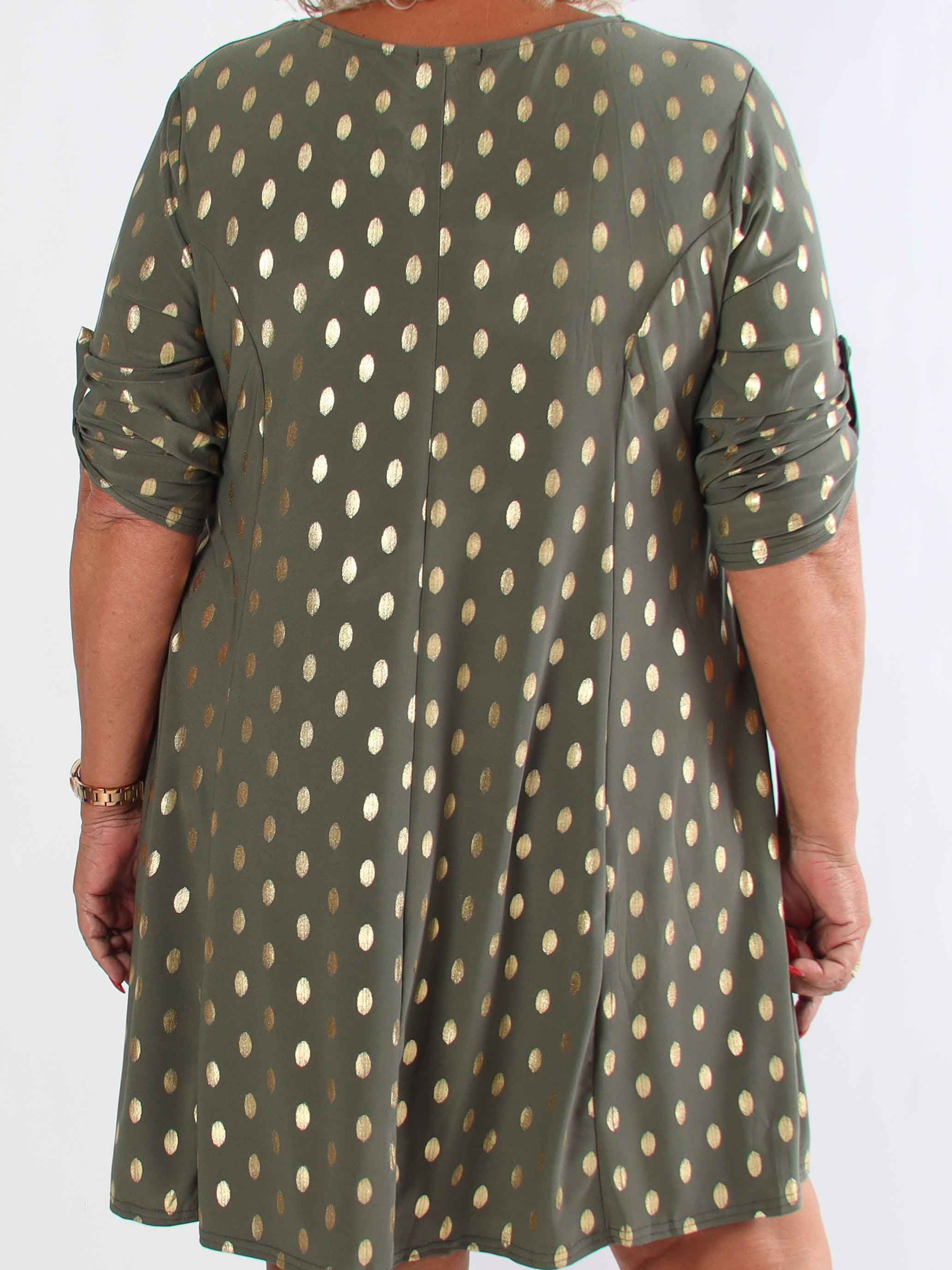 Marlene Gold - Enfärgad elastisk A-linjeformad klänning med guldprickar