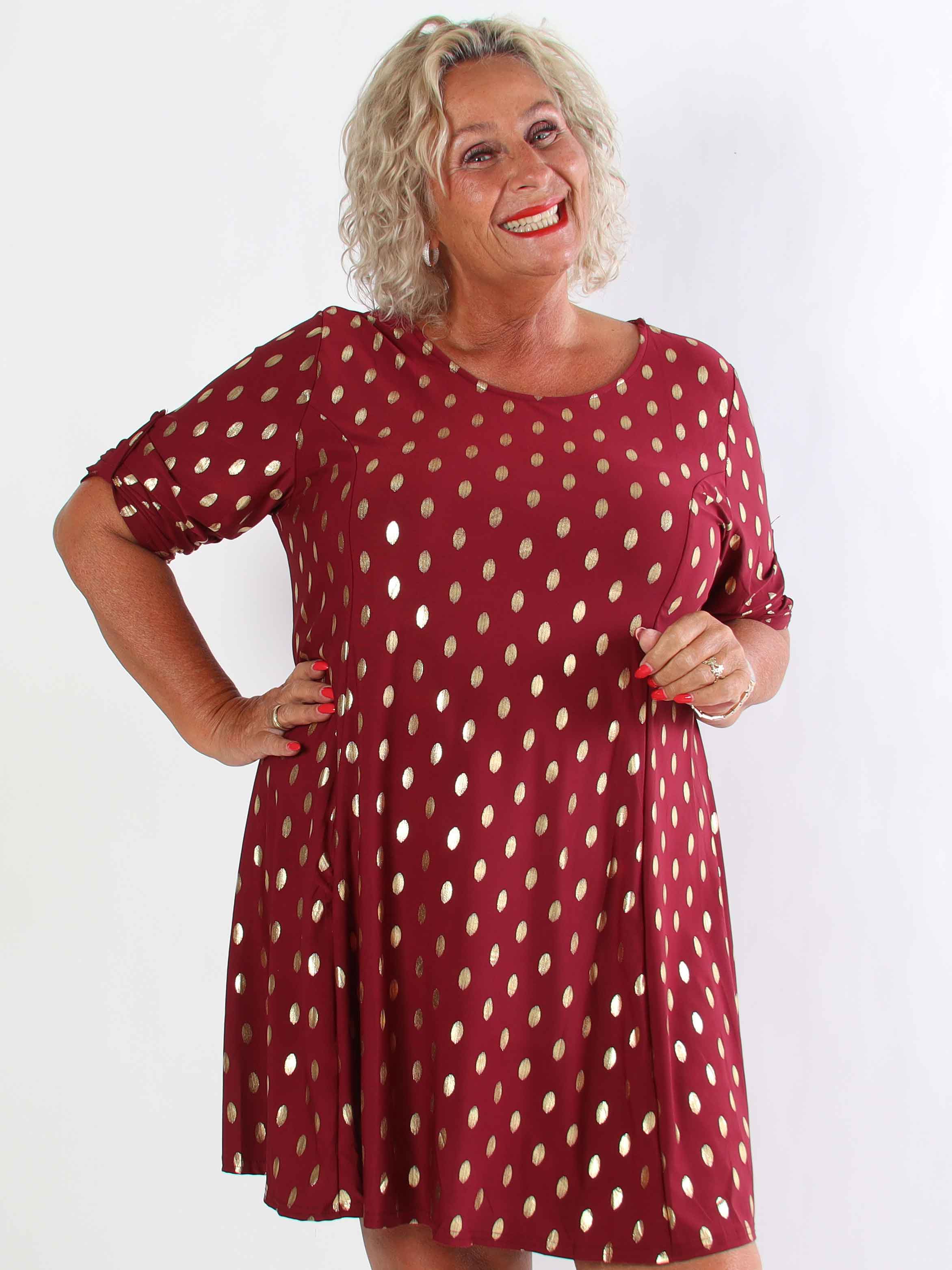 Marlene Gold - Enfärgad elastisk A-linjeformad klänning med guldprickar