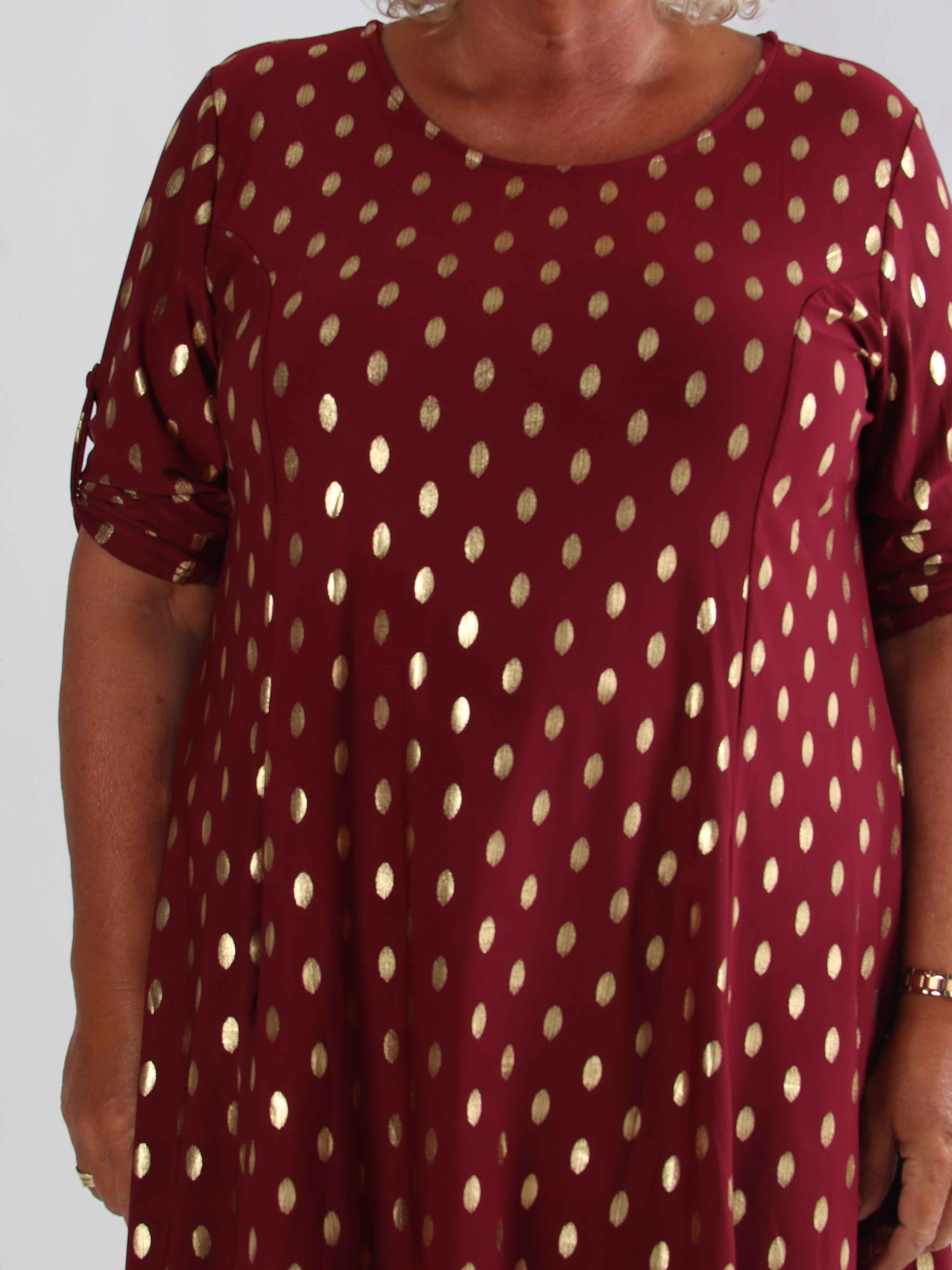 Marlene Gold - Enfärgad elastisk A-linjeformad klänning med guldprickar