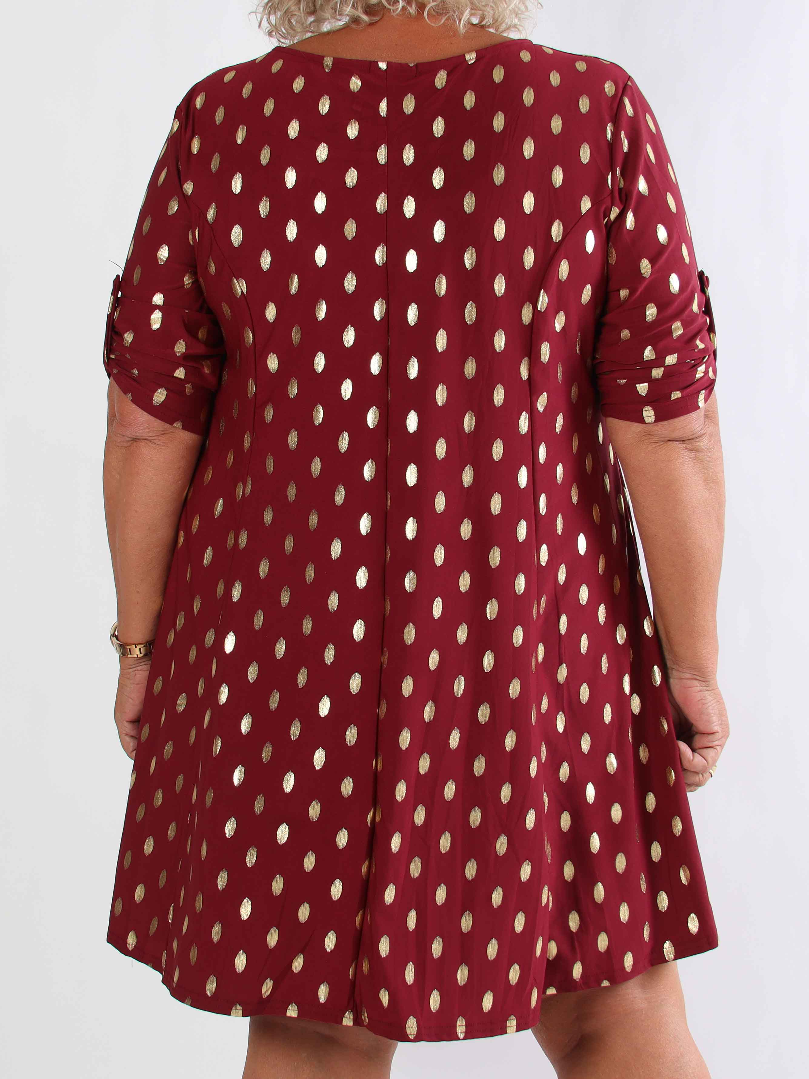 Marlene Gold - Enfärgad elastisk A-linjeformad klänning med guldprickar