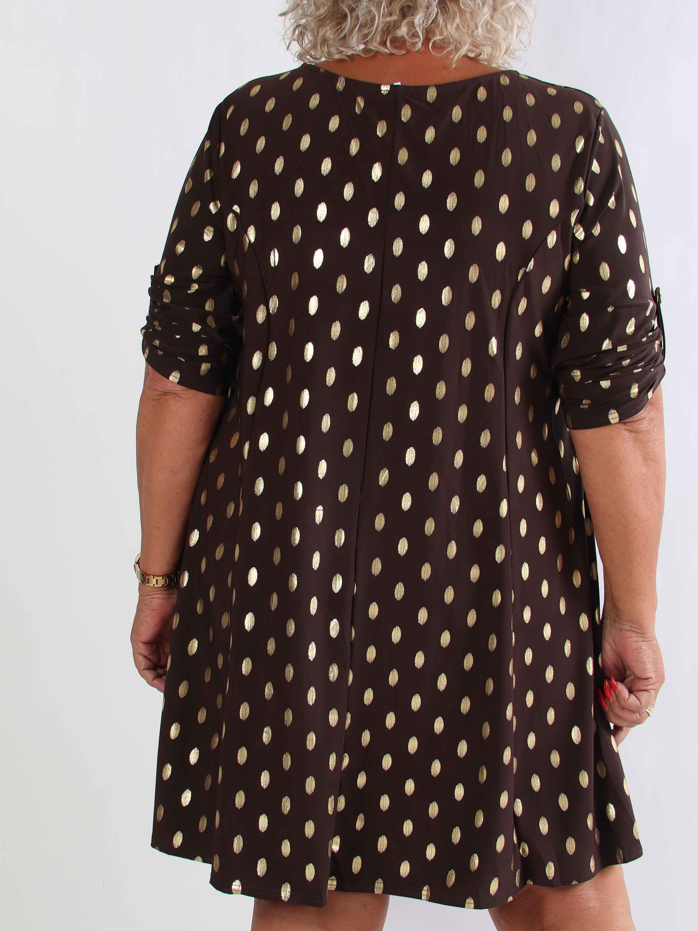 Marlene Gold - Enfärgad elastisk A-linjeformad klänning med guldprickar