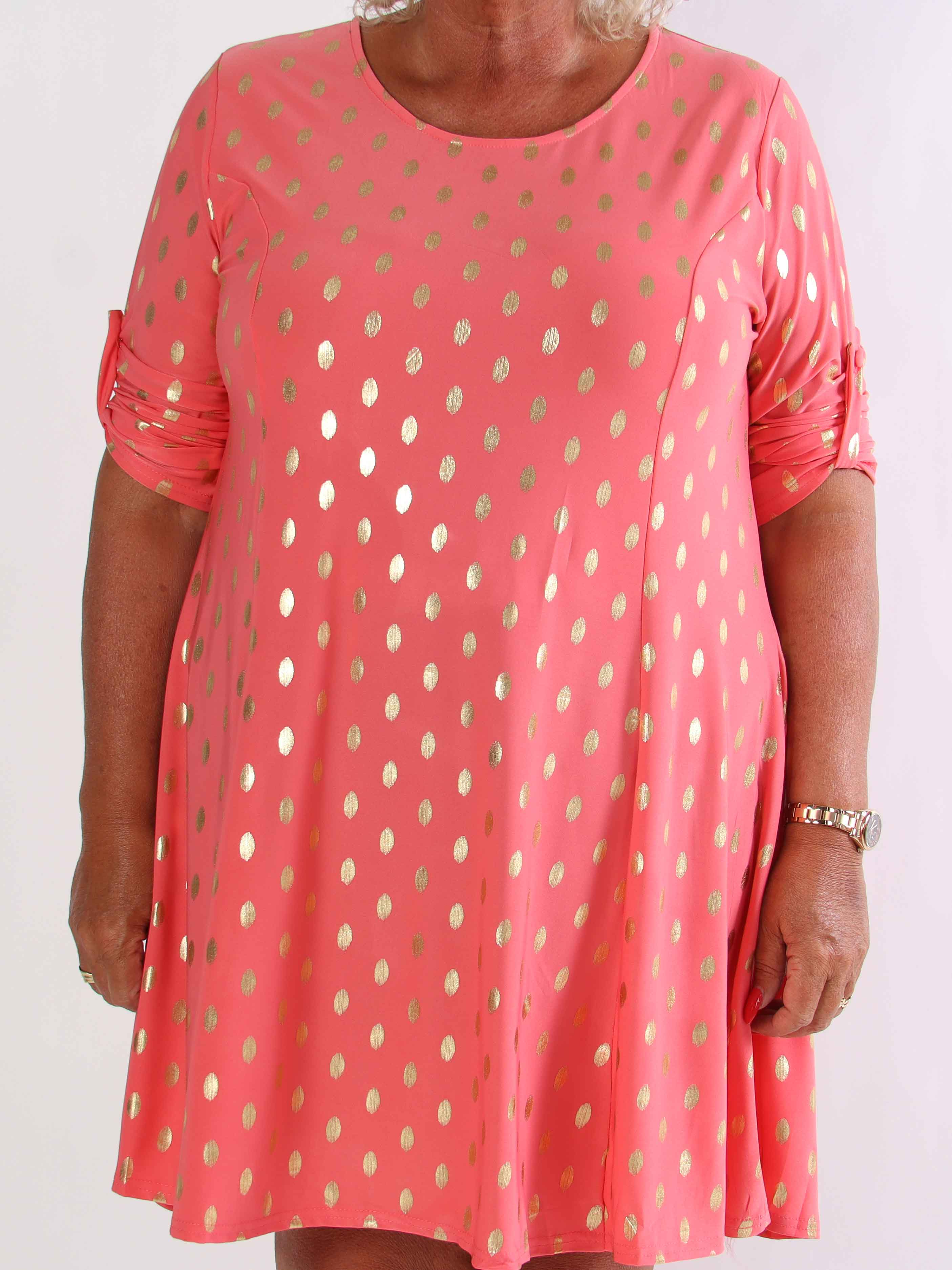 Marlene Gold - Enfärgad elastisk A-linjeformad klänning med guldprickar