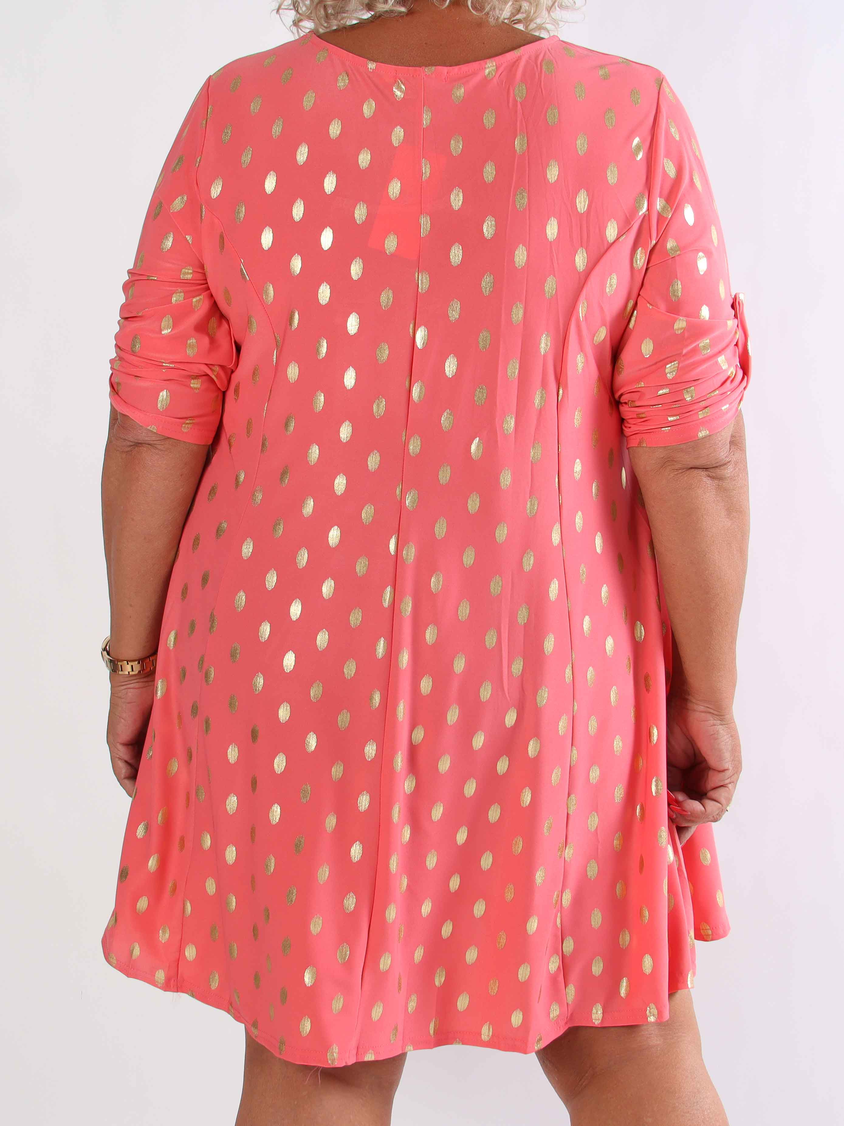 Marlene Gold - Enfärgad elastisk A-linjeformad klänning med guldprickar