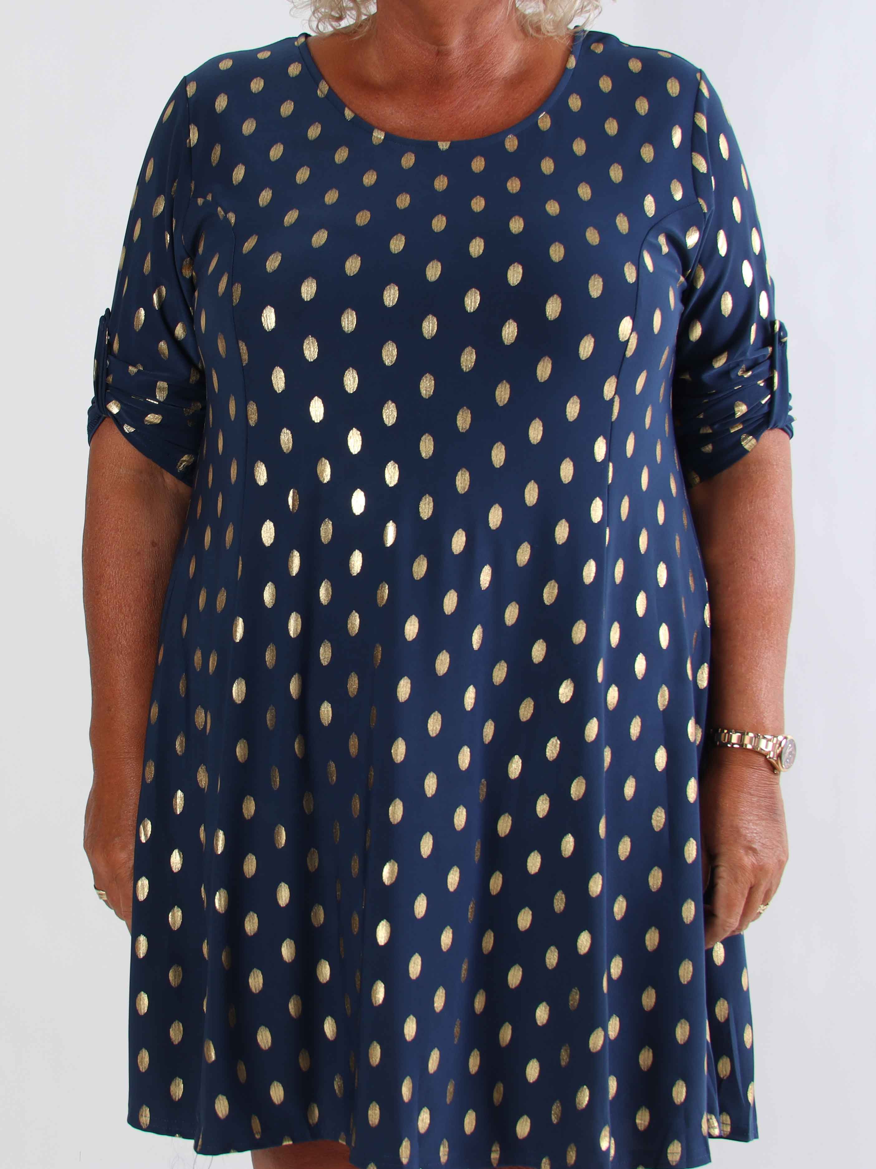 Marlene Gold - Enfärgad elastisk A-linjeformad klänning med guldprickar