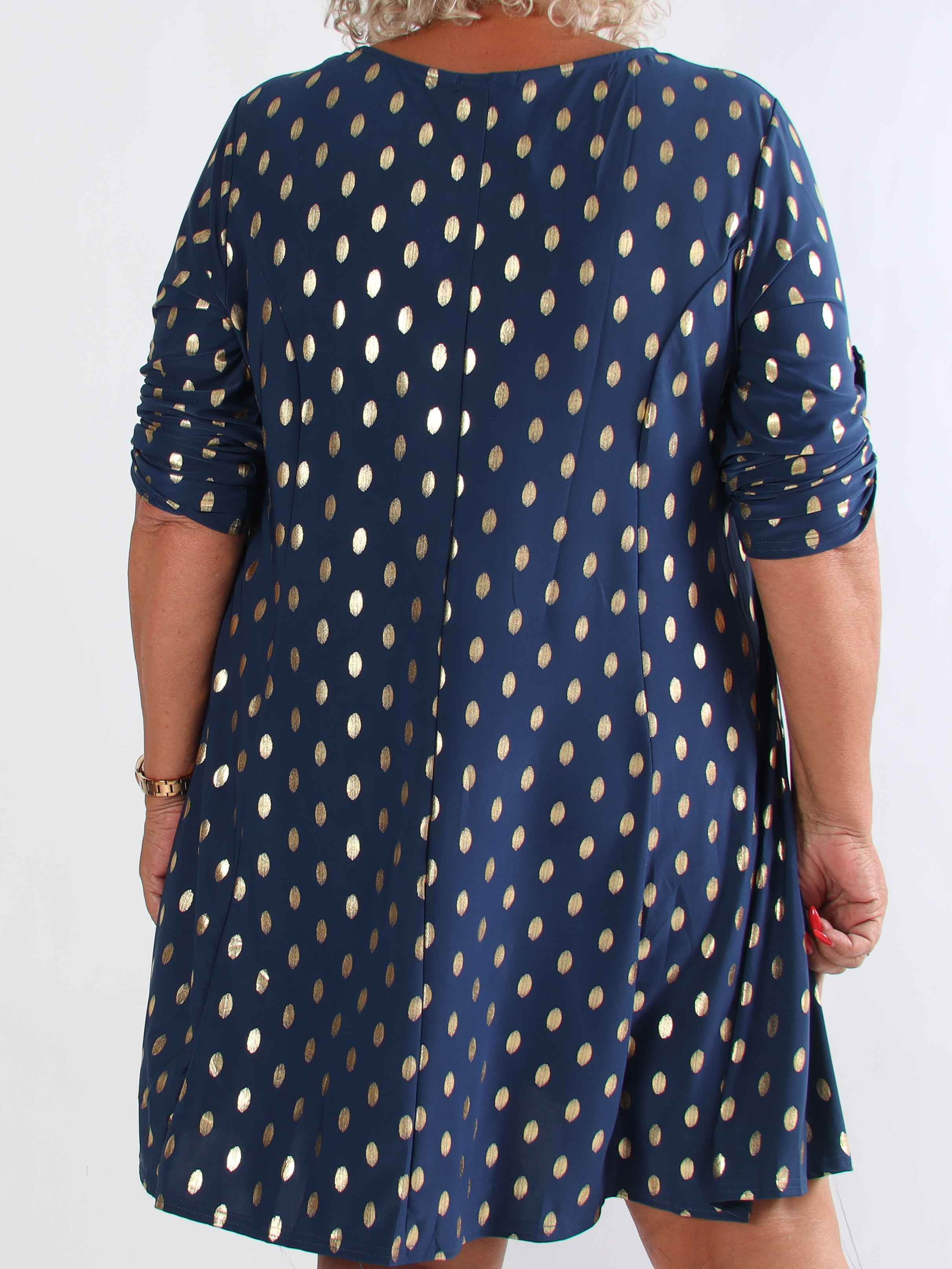 Marlene Gold - Enfärgad elastisk A-linjeformad klänning med guldprickar
