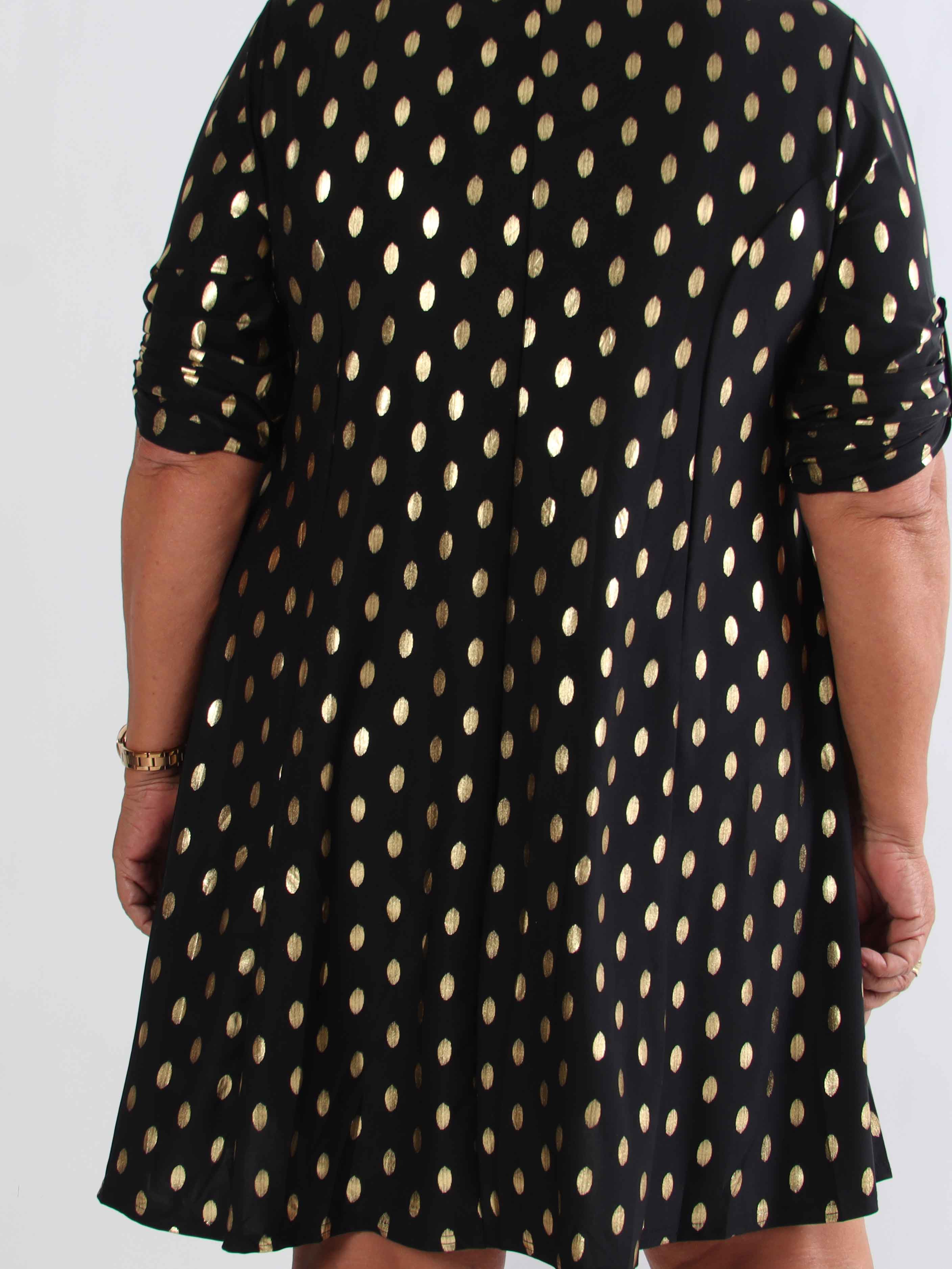 Marlene Gold - Enfärgad elastisk A-linjeformad klänning med guldprickar