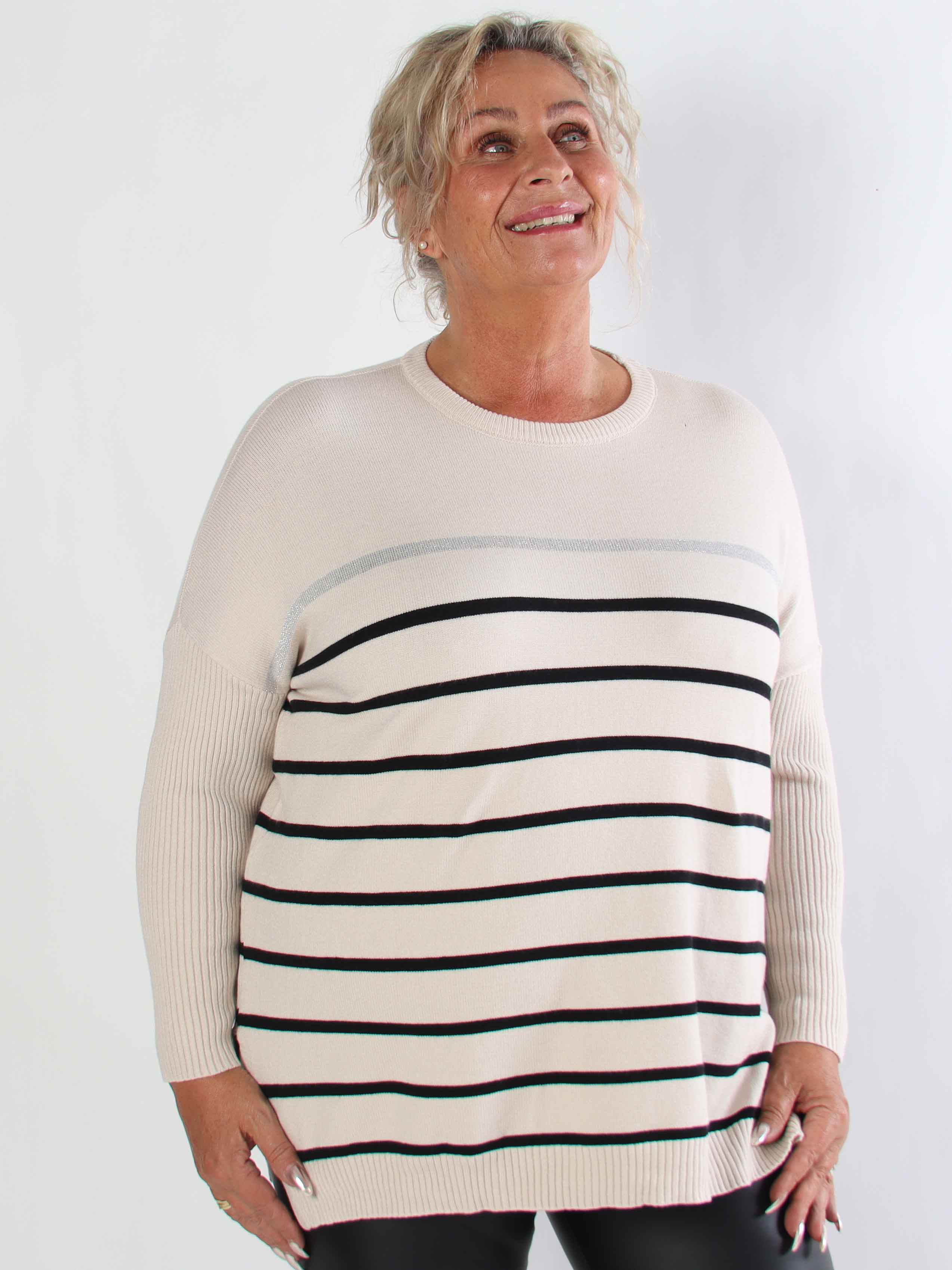 Mei - Randig elastisk plus size tröja i viskos