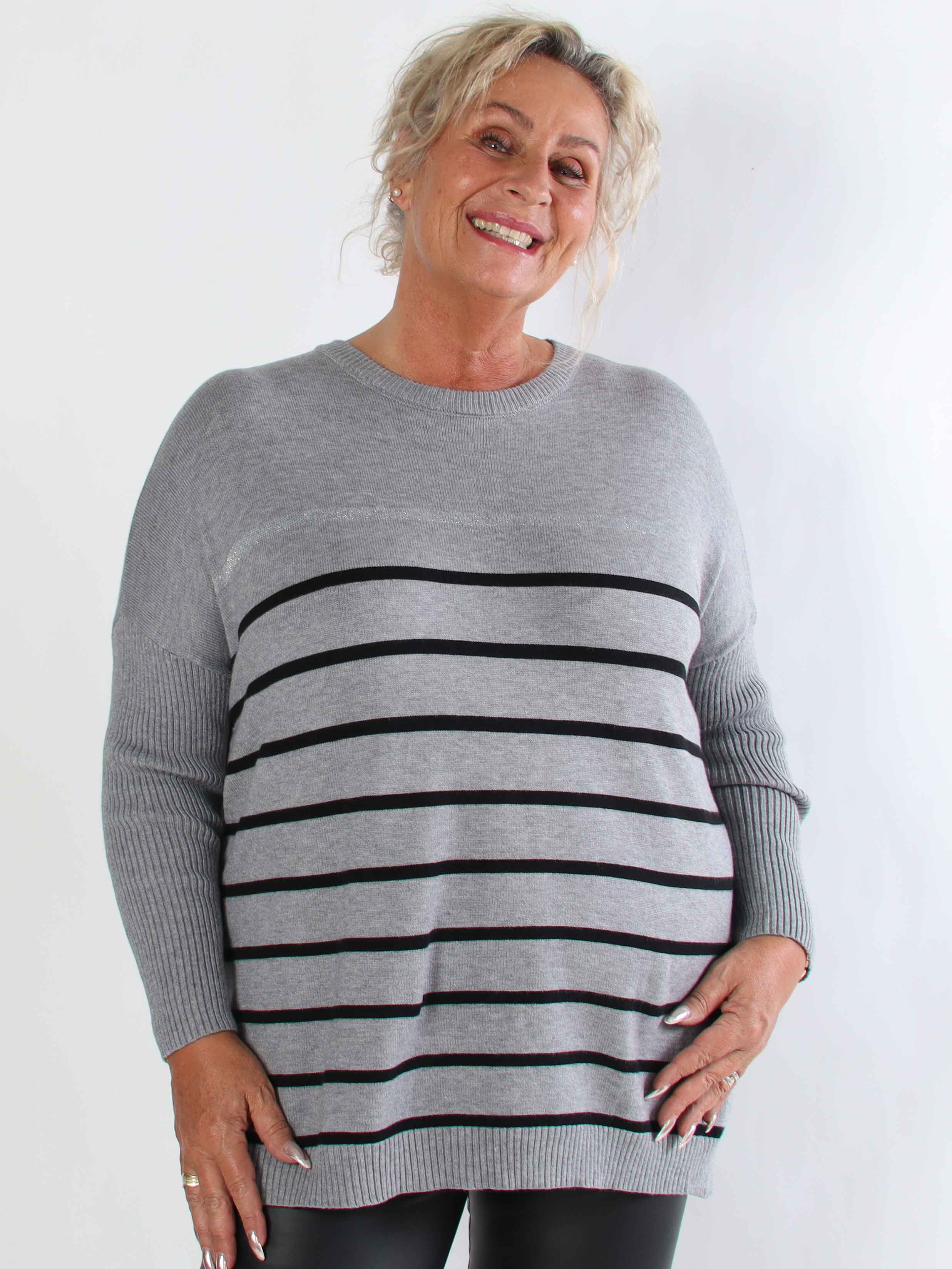 Mei - Randig elastisk plus size tröja i viskos