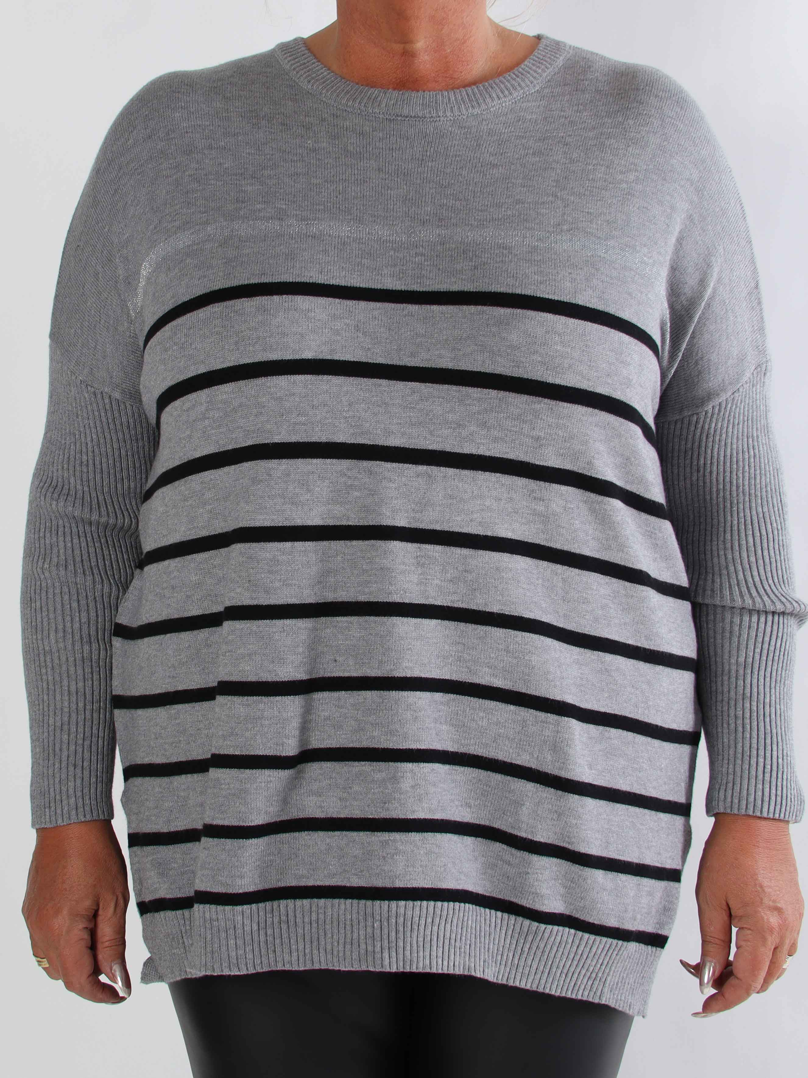 Mei - Randig elastisk plus size tröja i viskos