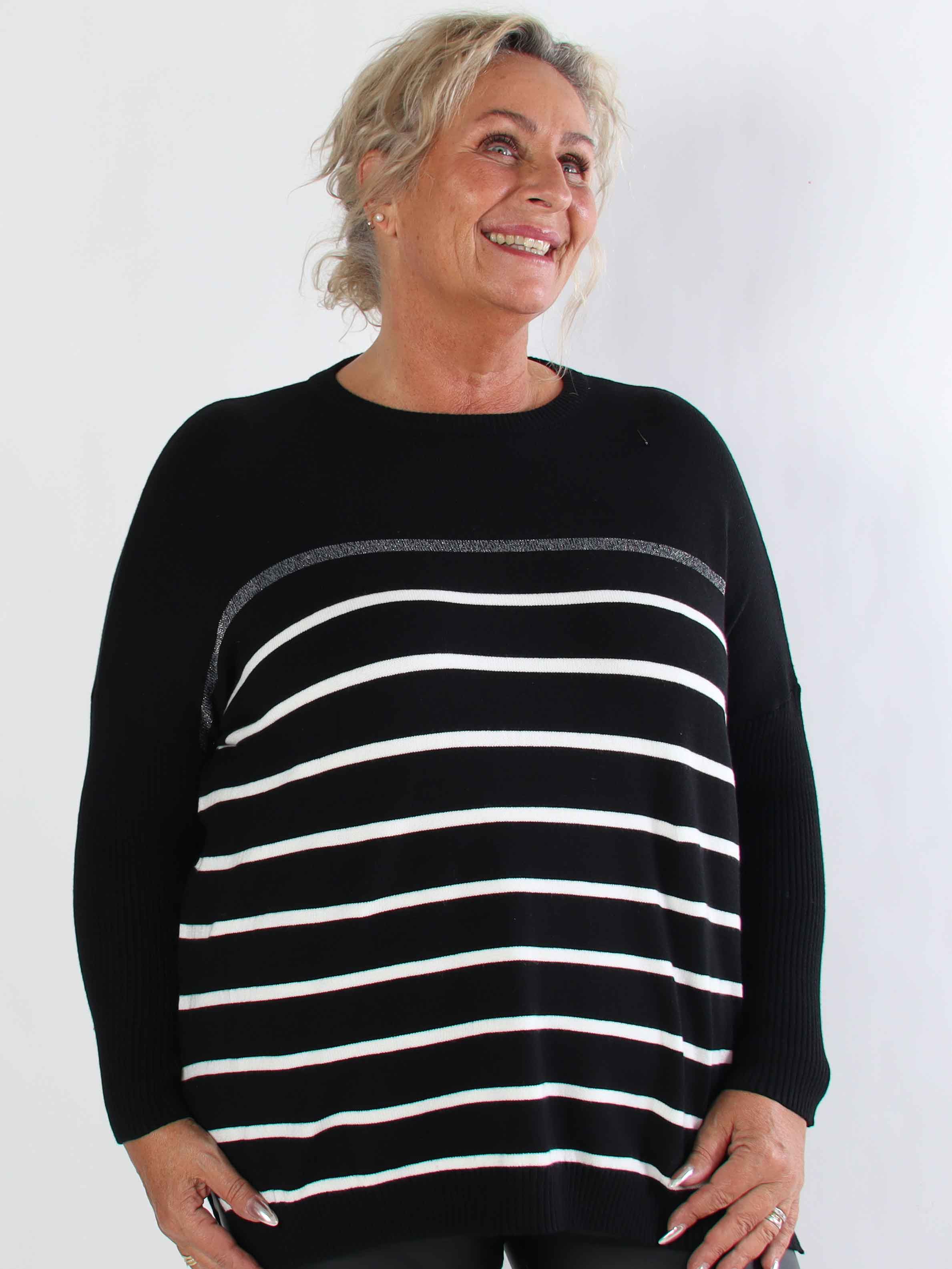 Mei - Randig elastisk plus size tröja i viskos