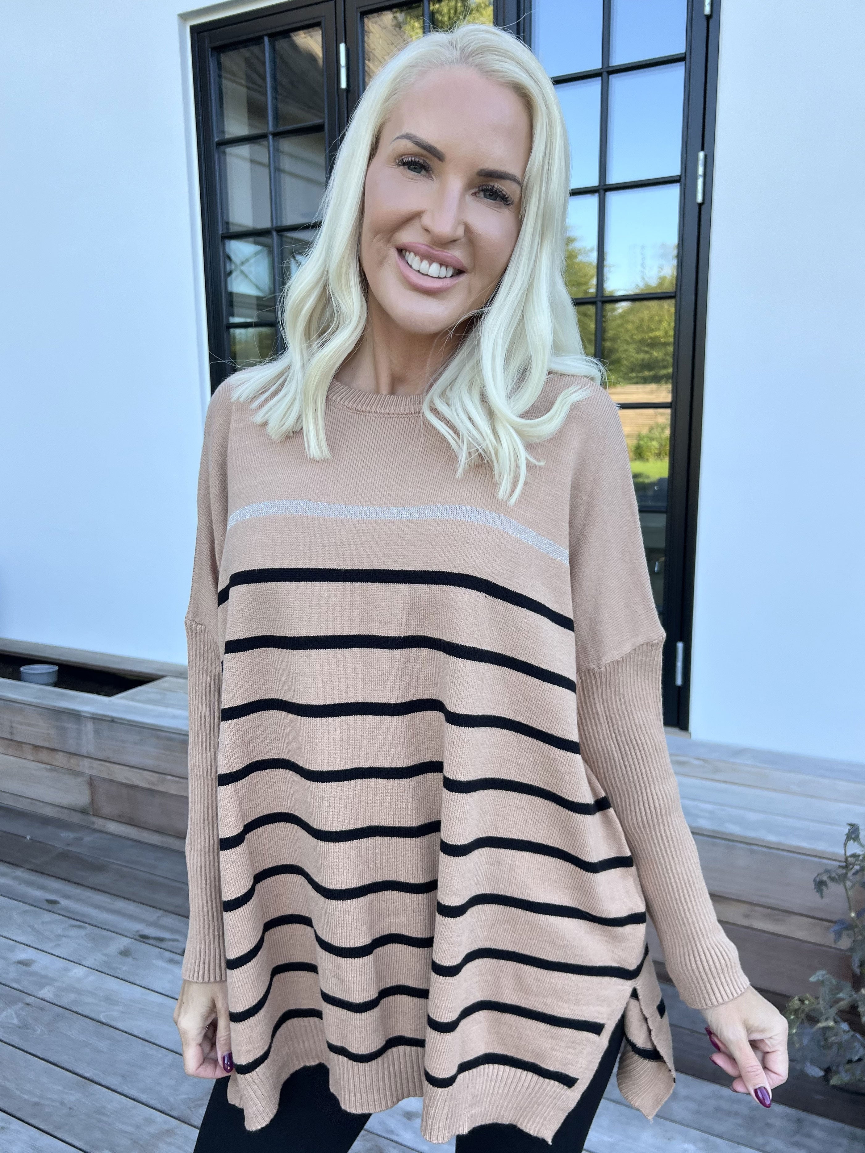 Mei - Randig elastisk plus size tröja i viskos