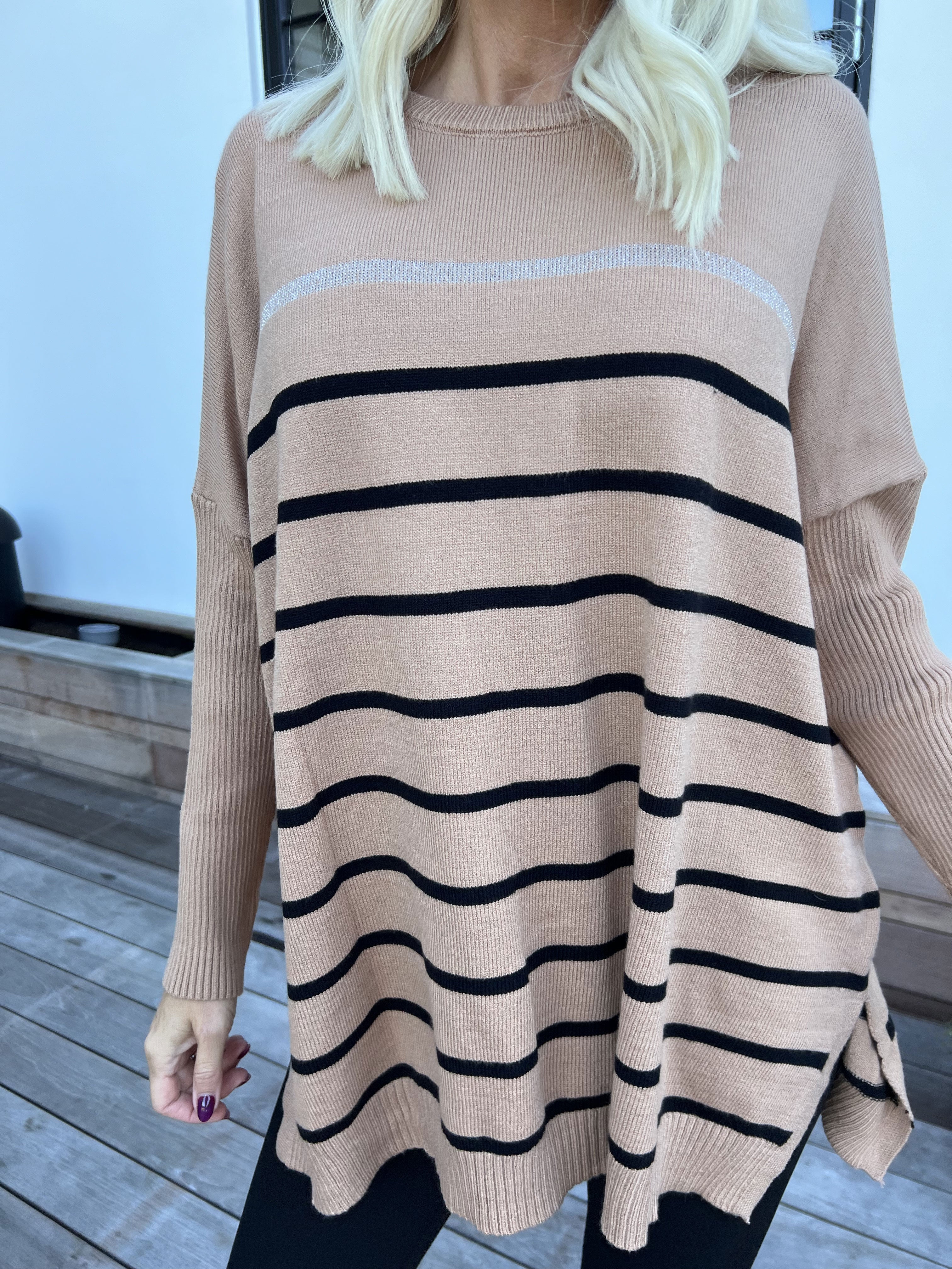 Mei - Randig elastisk plus size tröja i viskos