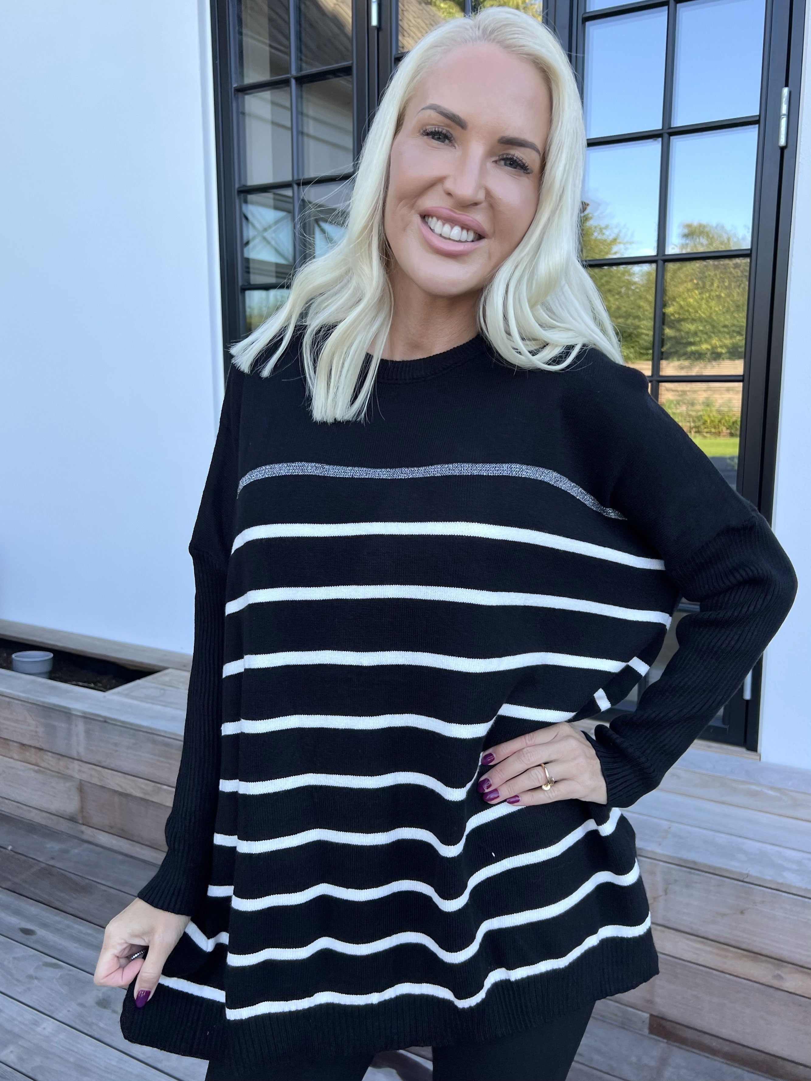 Mei - Randig elastisk plus size tröja i viskos