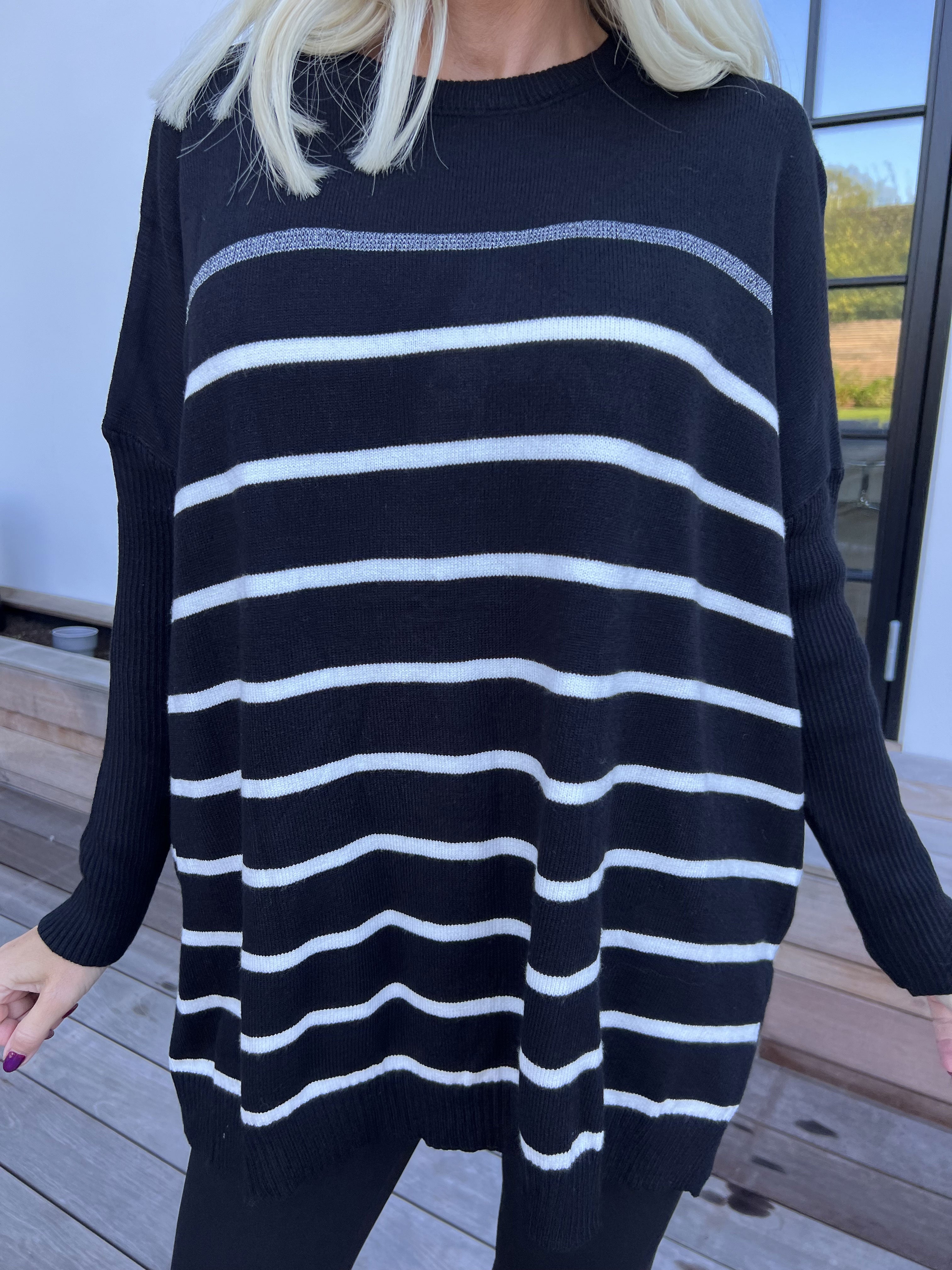 Mei - Randig elastisk plus size tröja i viskos