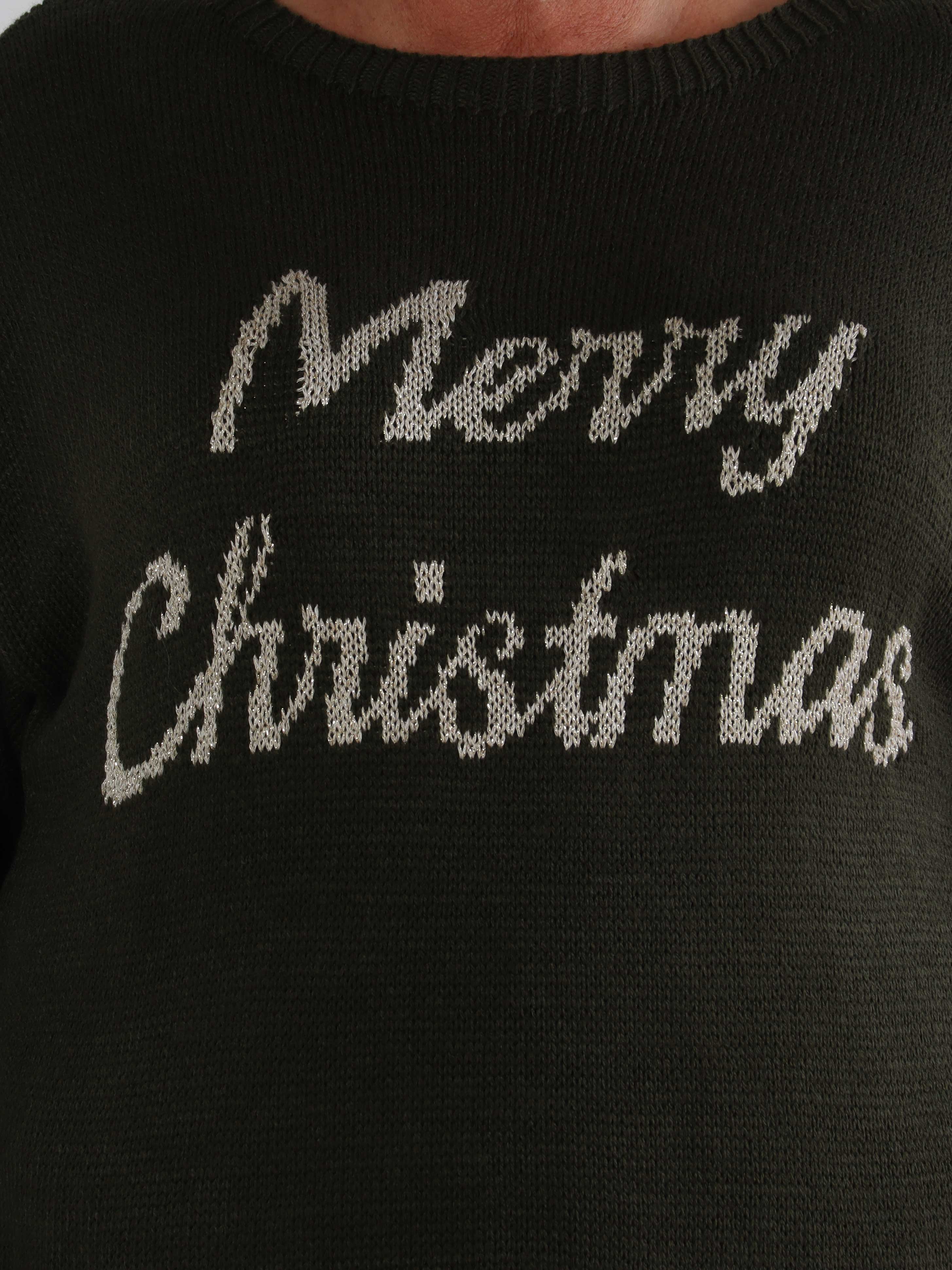 Merry Long - Plus size julestrikkjole med guld skrift