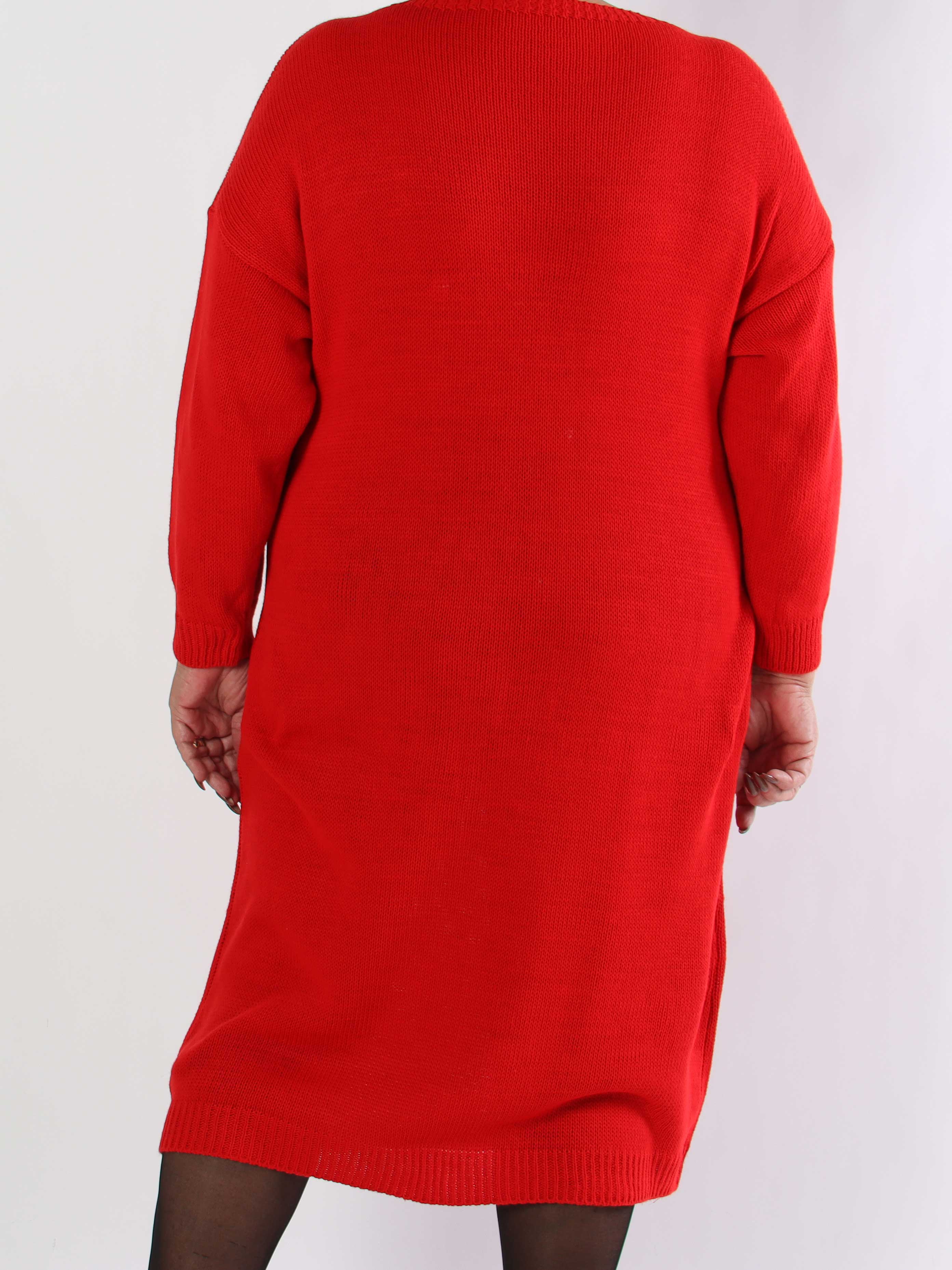 Merry Long - Plus size julestrikkjole med guld skrift