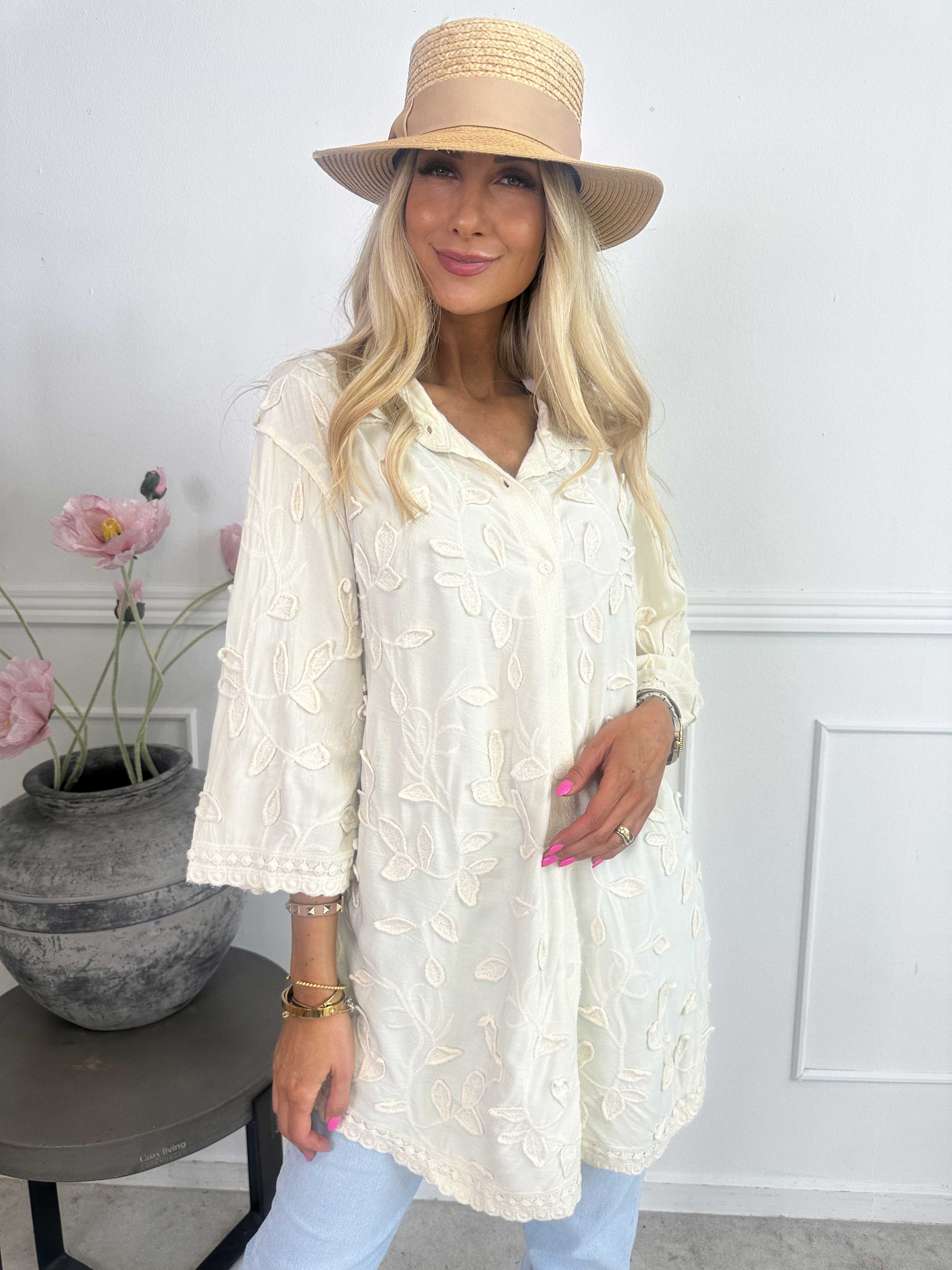 Mette - Skjorta i mjuk bomull med fina bladmotiv