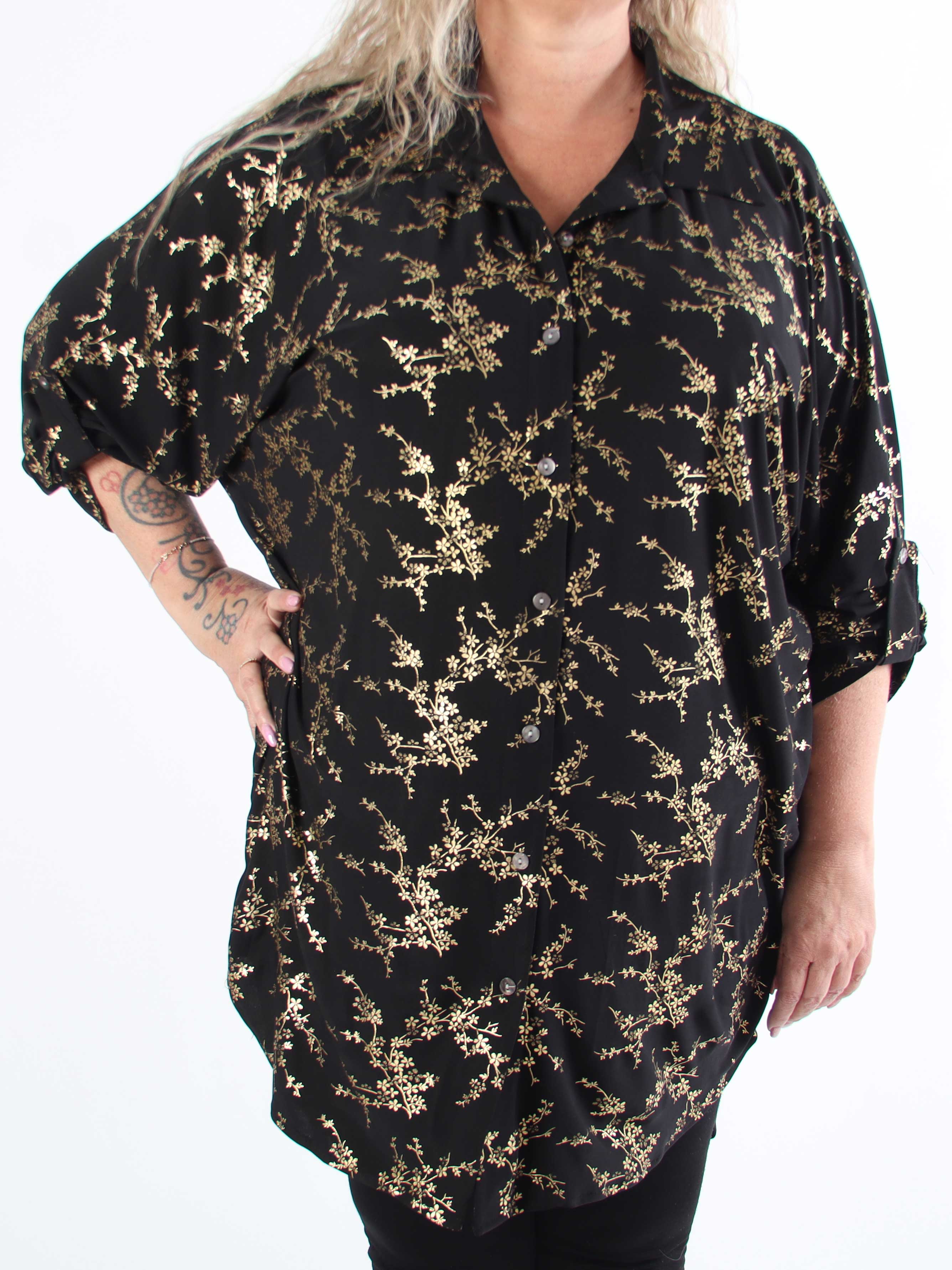 Mia Gold - Skjortklänning i plus size med resår och gulddetaljer