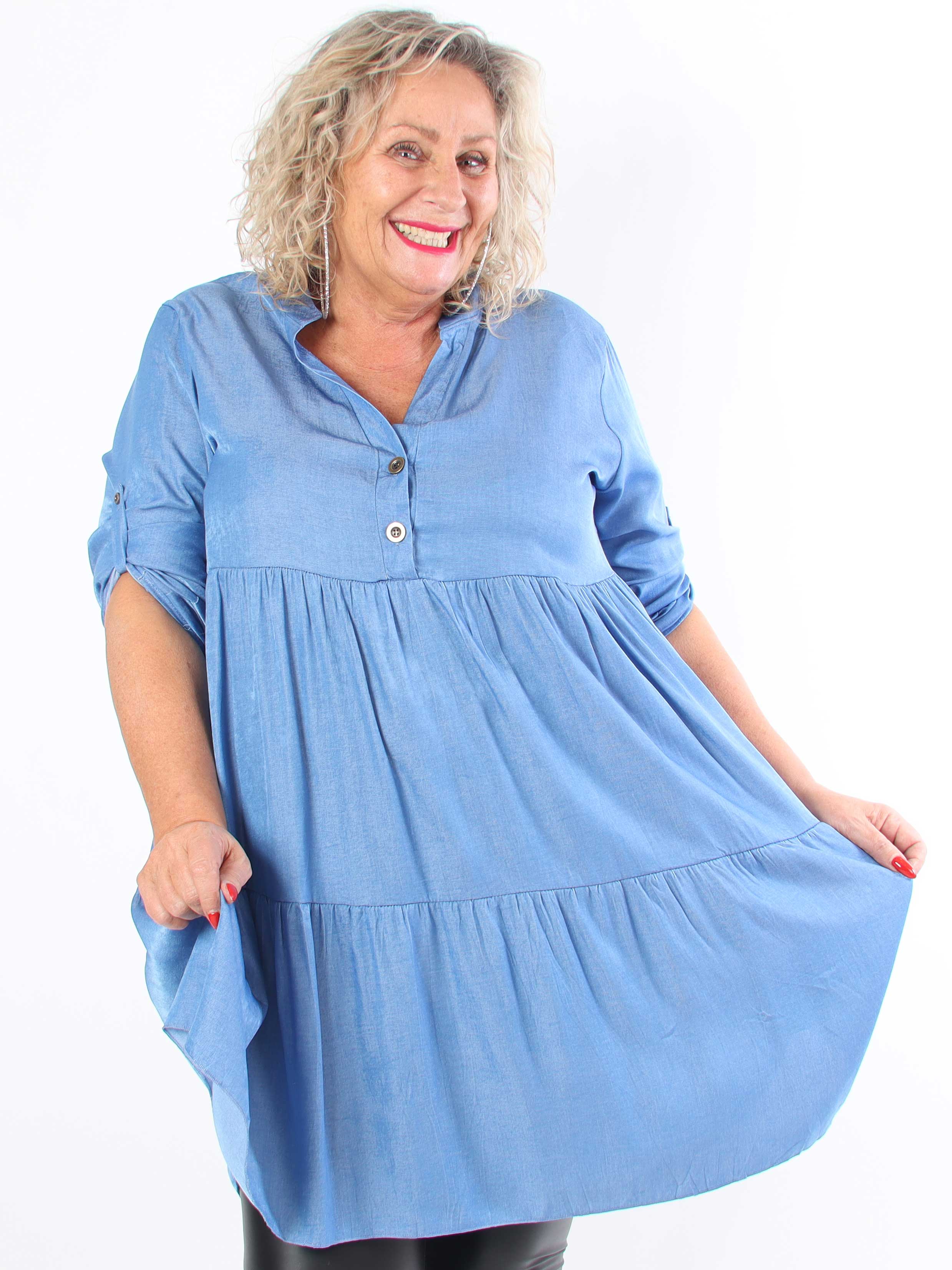 Milano Denim Midi - Plus size-klänning i viskos med lager-på-lager-look