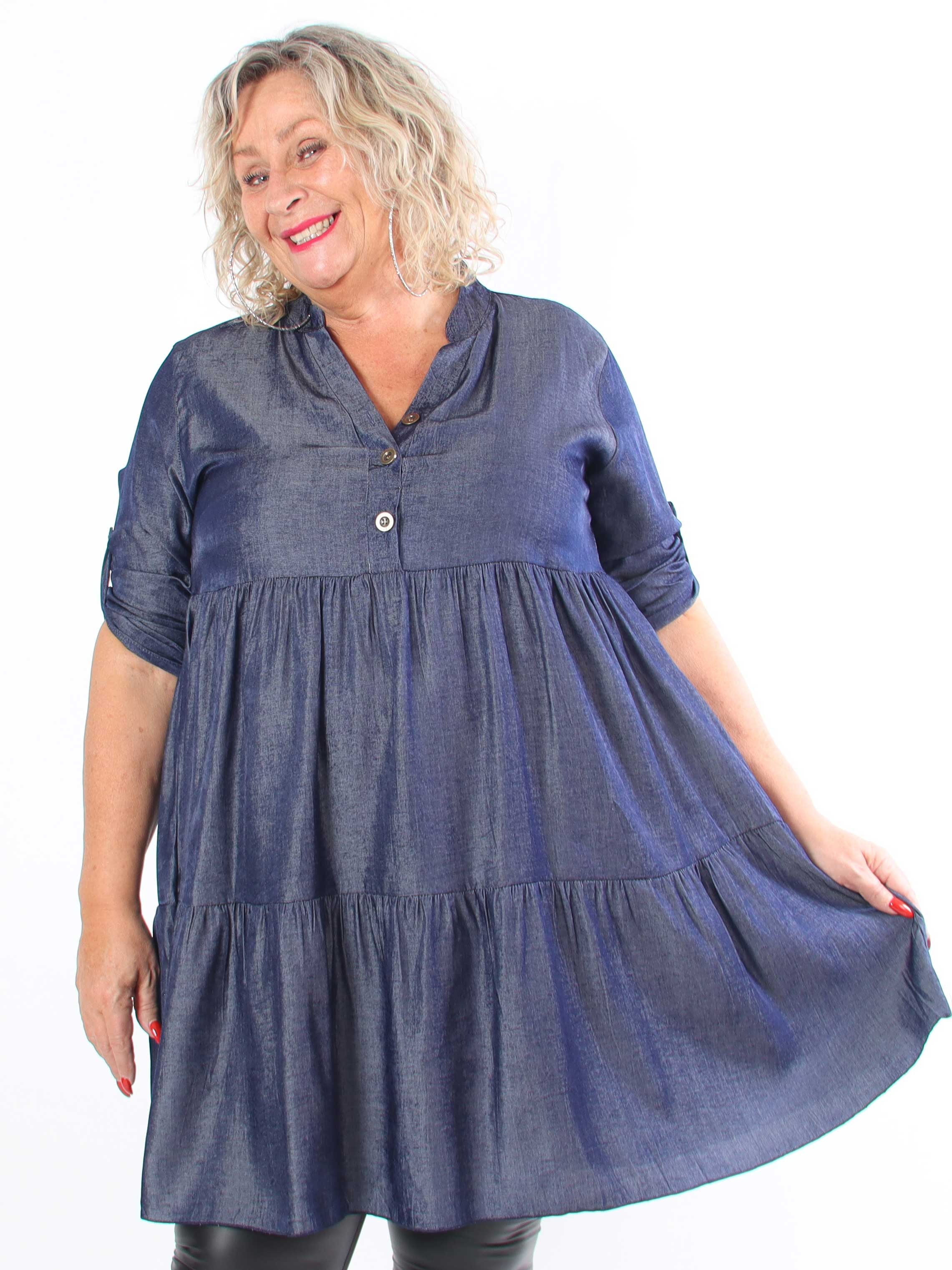 Milano Denim Midi - Plus size-klänning i viskos med lager-på-lager-look