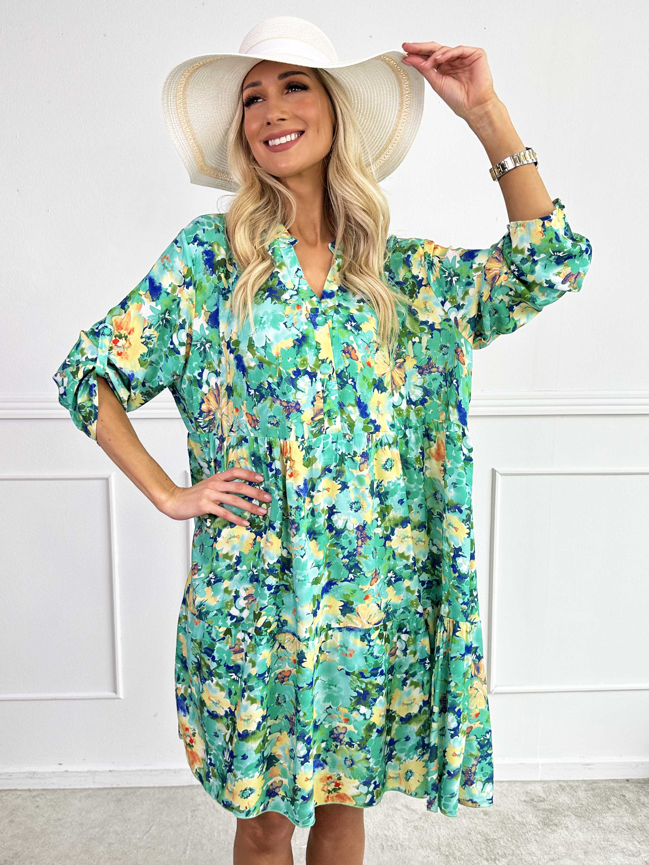 Milano Floral Viscose Midi - Klänning i viskos med blomstermönster