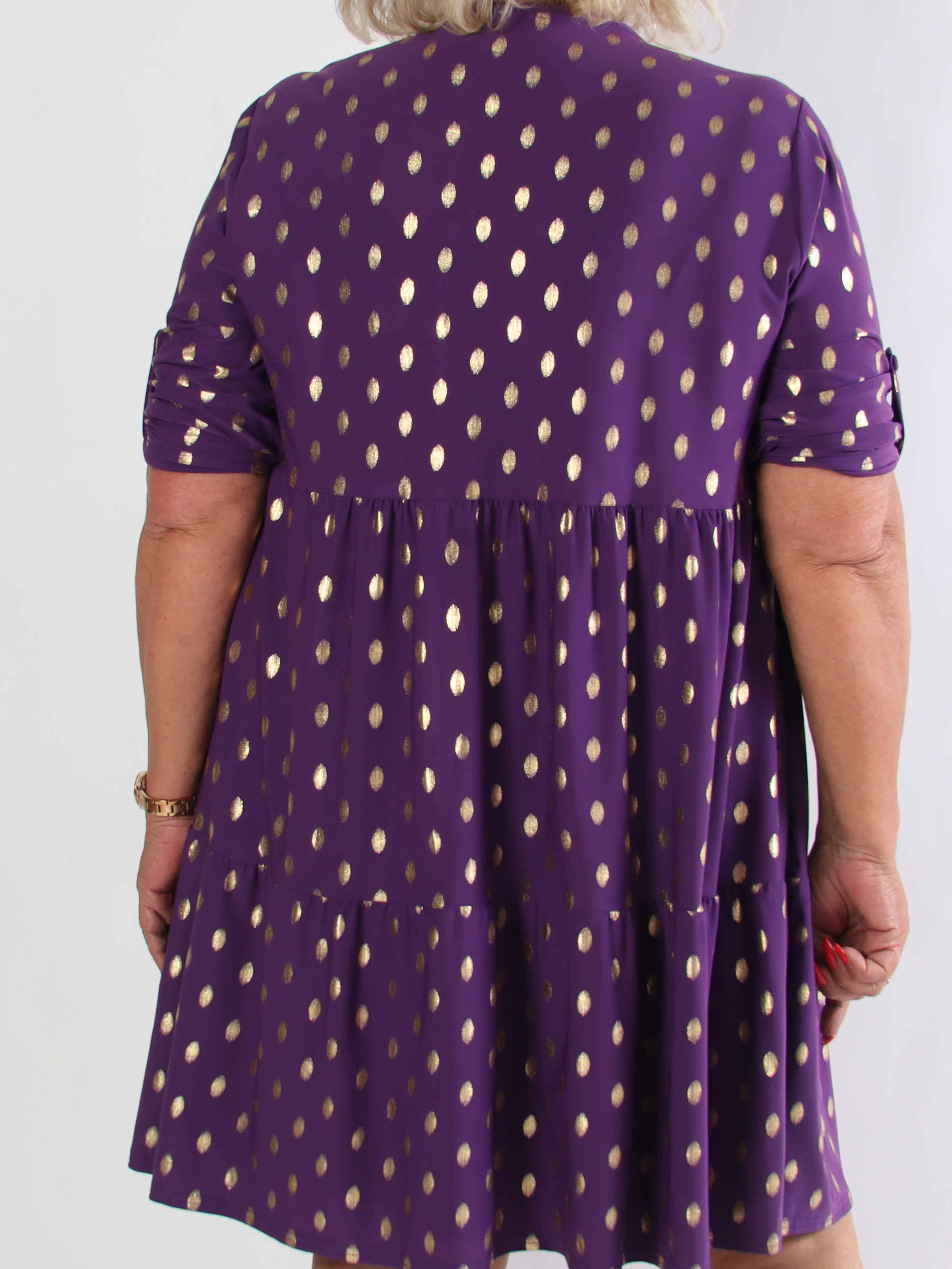Milano Gold Midi - Plus size klänning med guldiga prickar och lager på lager look