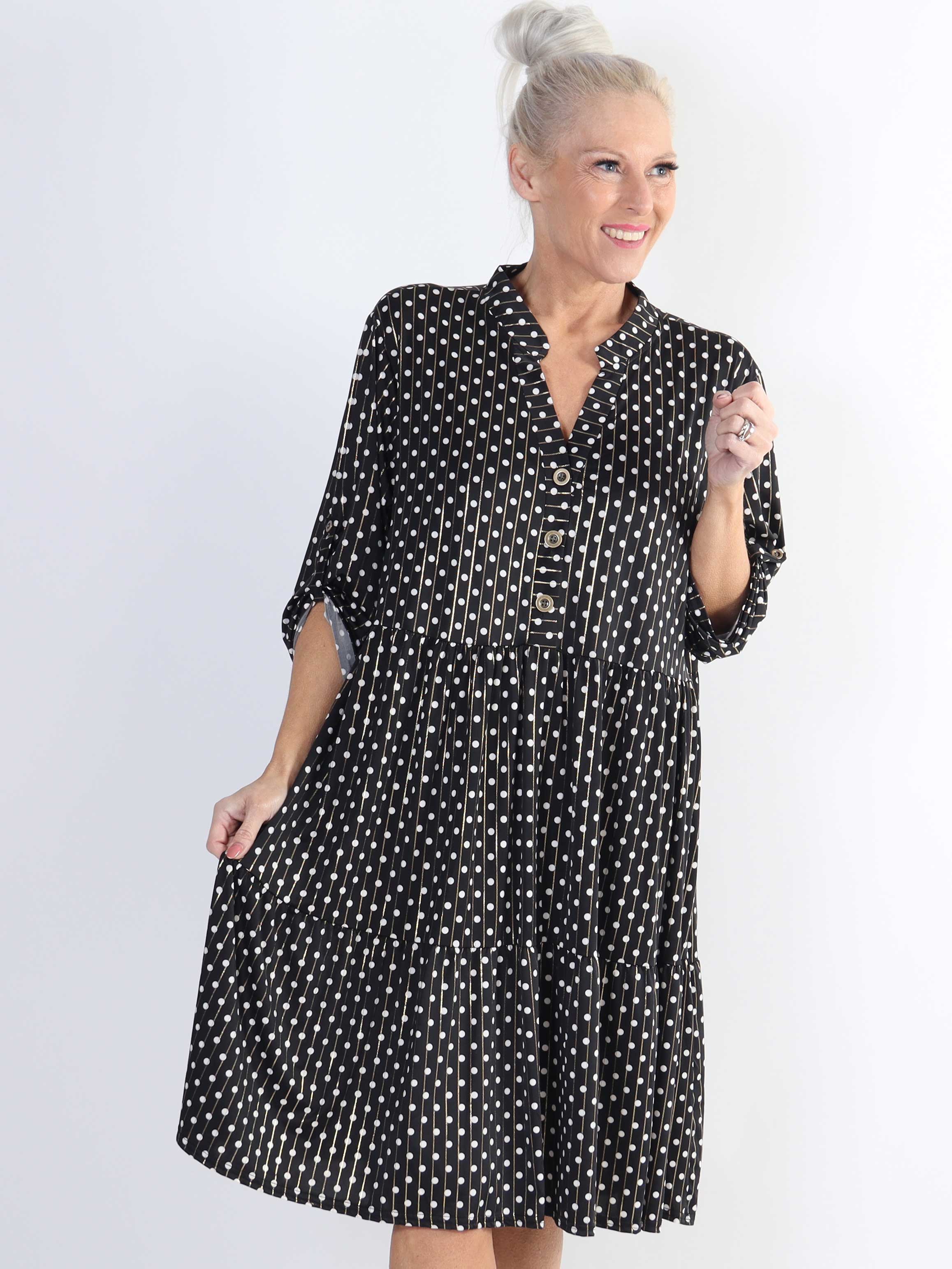 Milano Dot Midi - Plus size-klänning med prickar och lager-på-lager-look - Blue