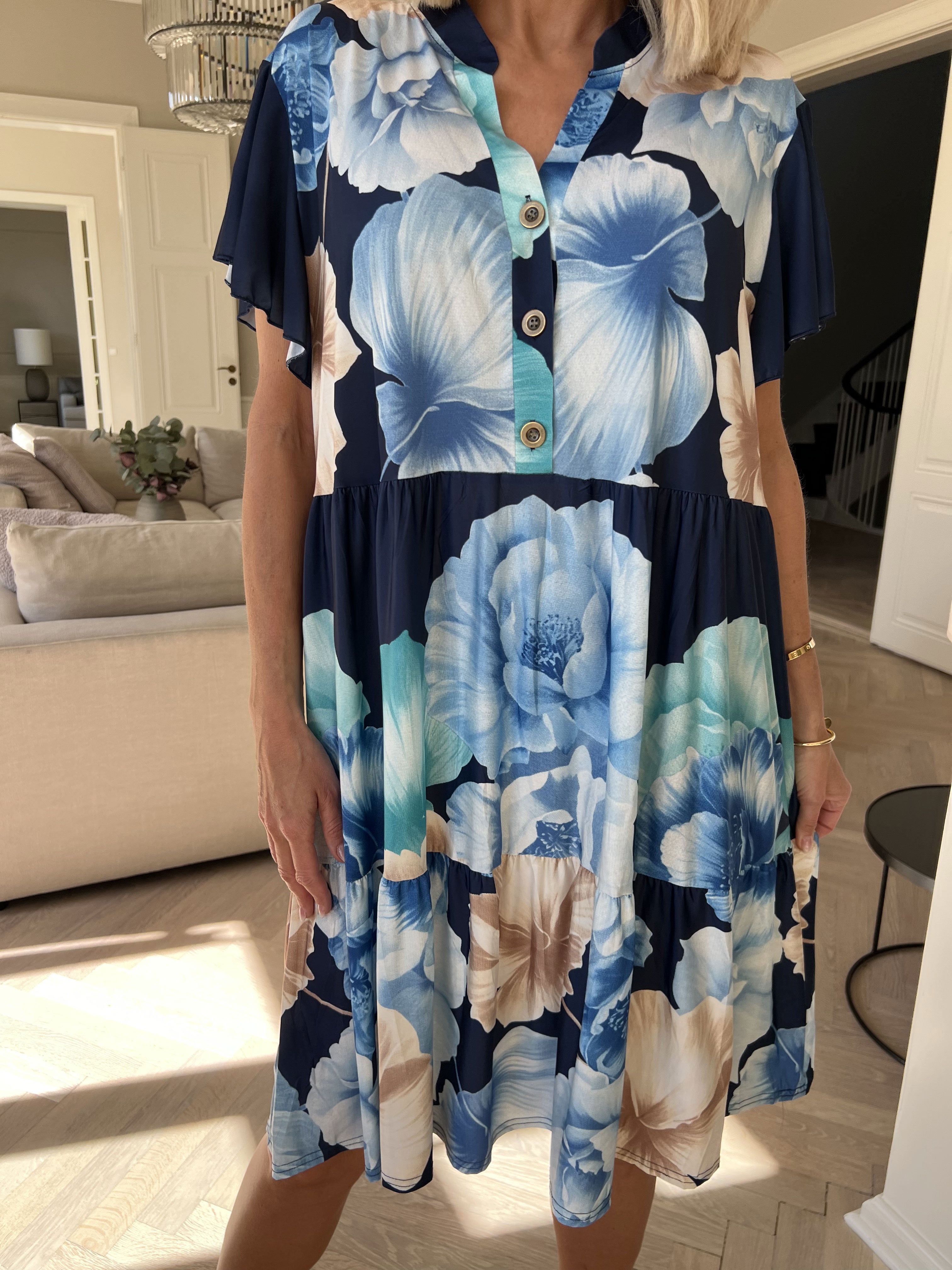 Milano Peony Midi S/S - Blommig klänning med lagerlook
