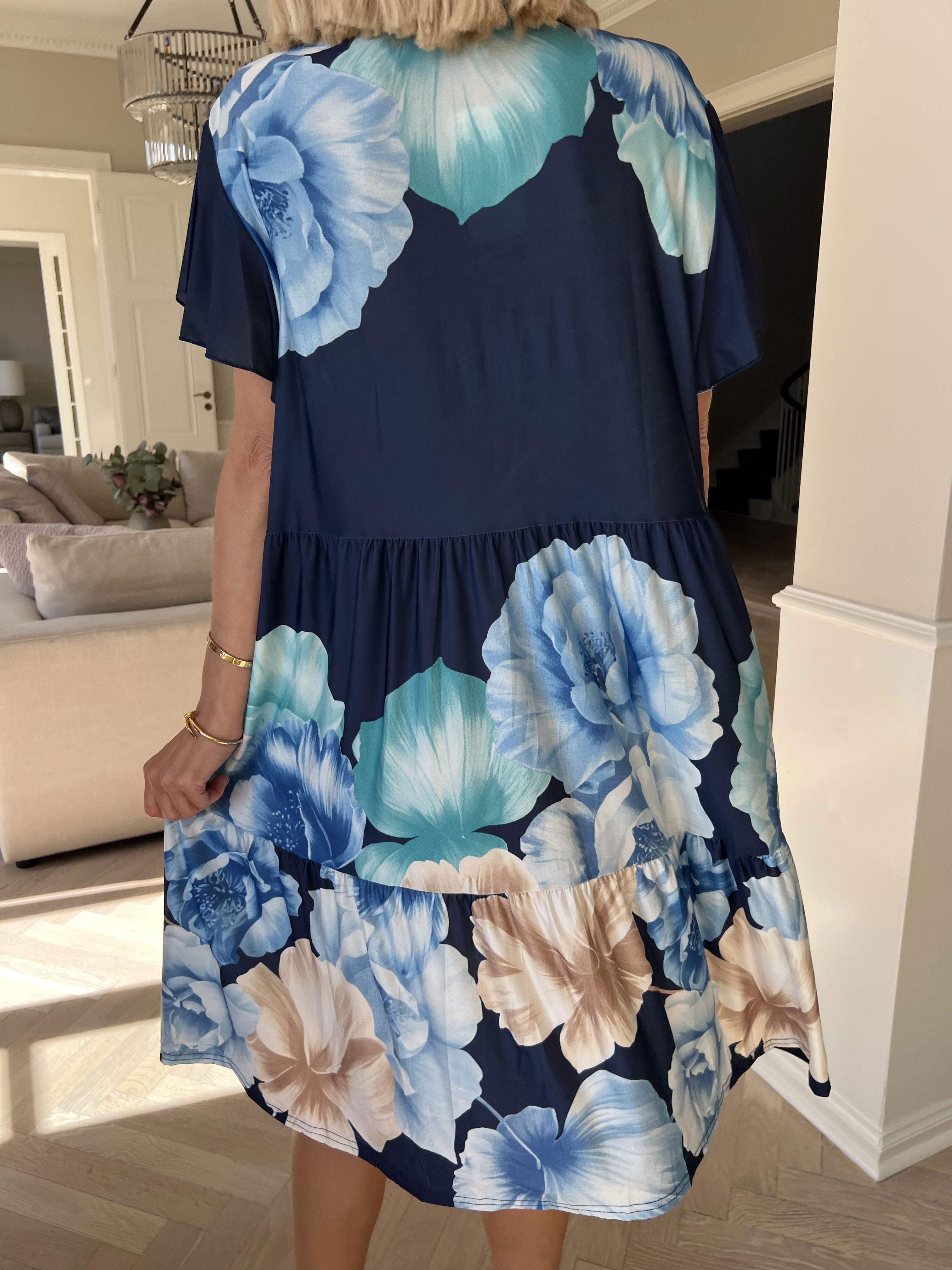 Milano Peony Midi S/S - Blommig klänning med lagerlook