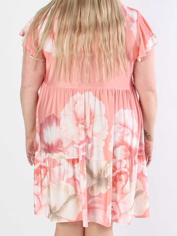 Milano Peony Midi S/S - Blommig plus size klänning med lager på lager look
