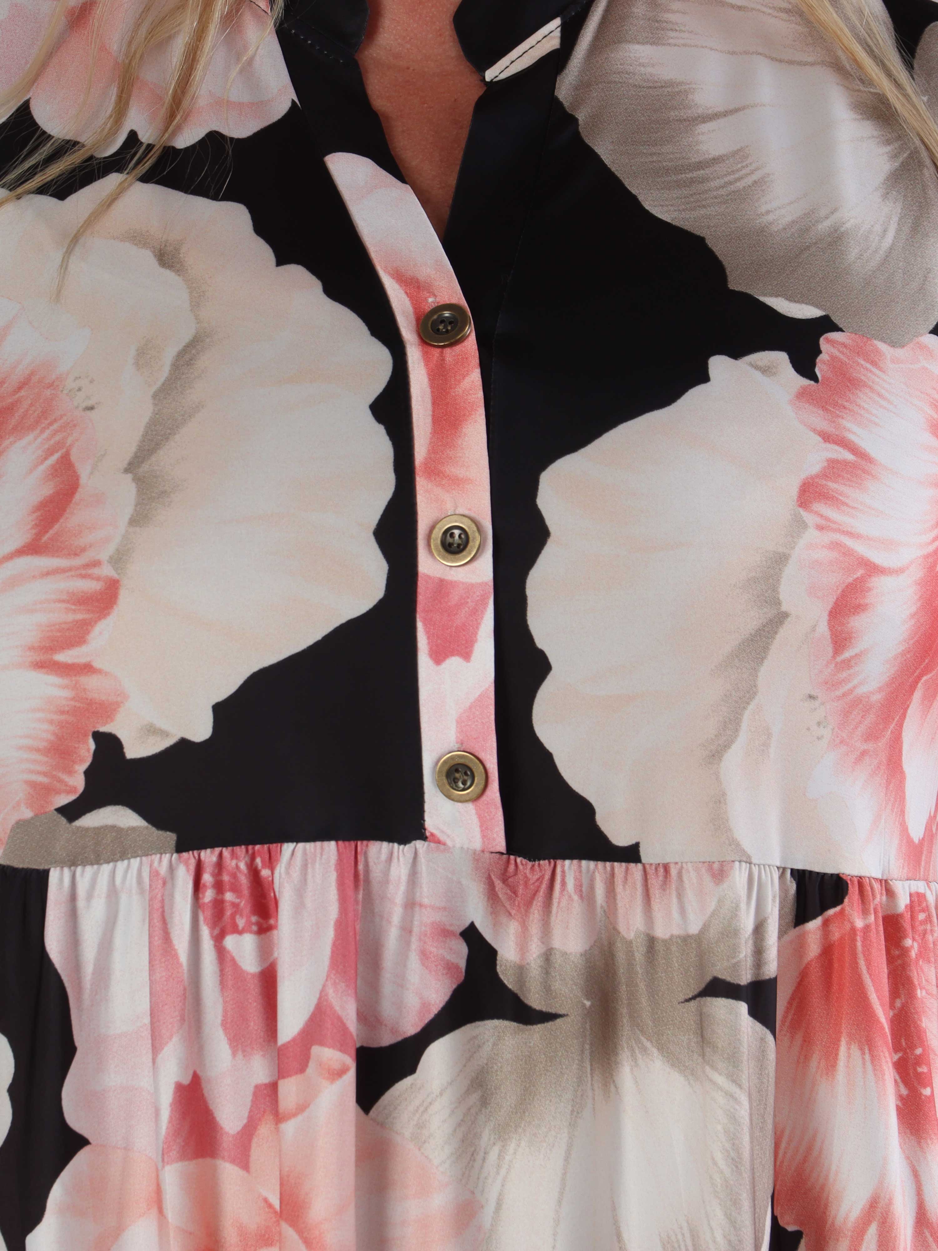 Milano Peony Midi S/S - Blommig plus size klänning med lager på lager look