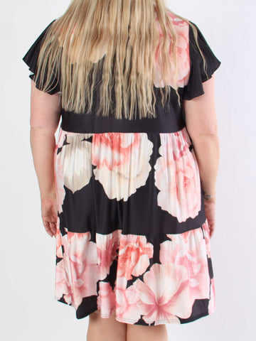 Milano Peony Midi S/S - Blommig plus size klänning med lager på lager look