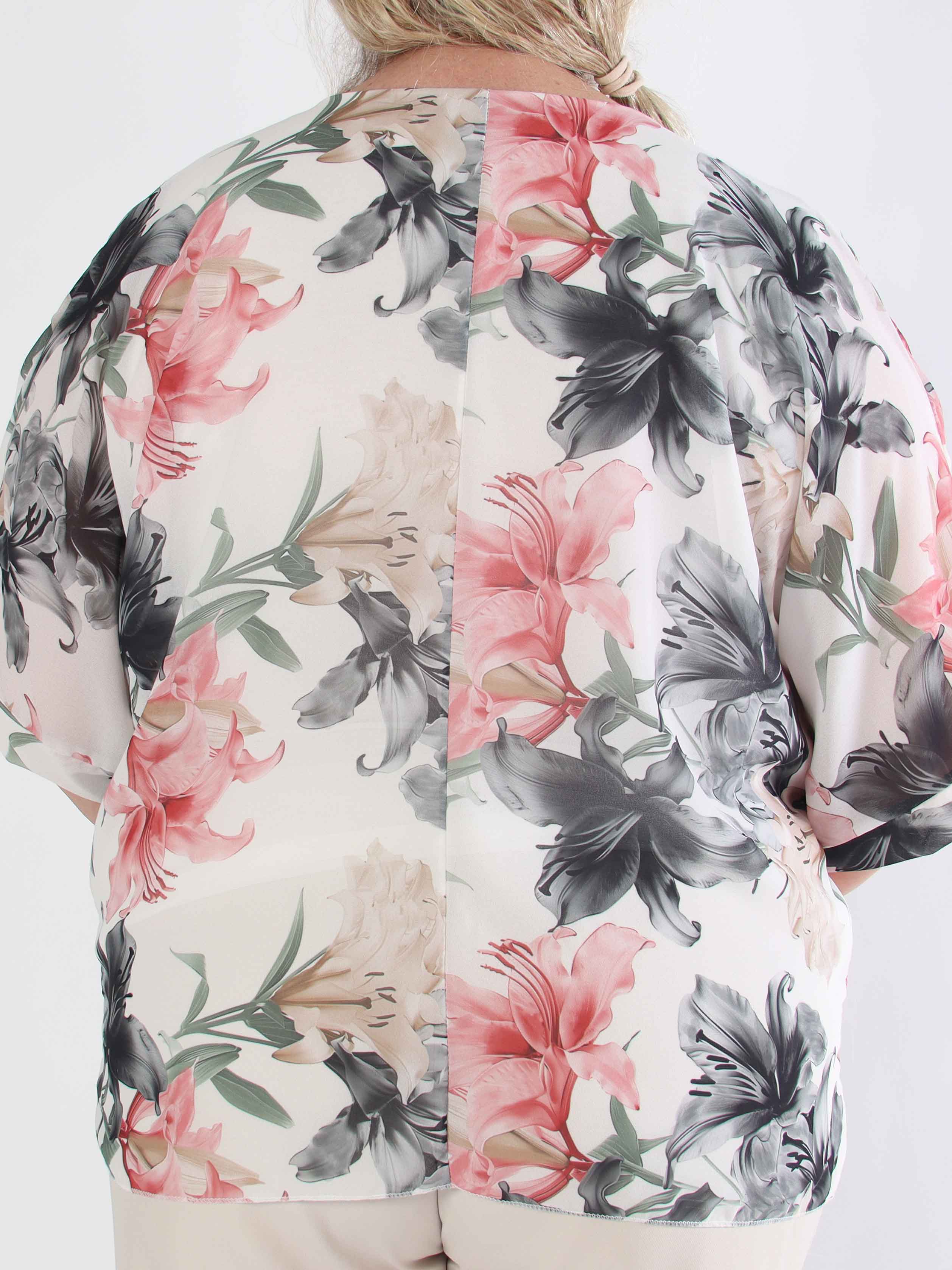 Minna - Blommig plus size-tunika i chiffong med viskostopp