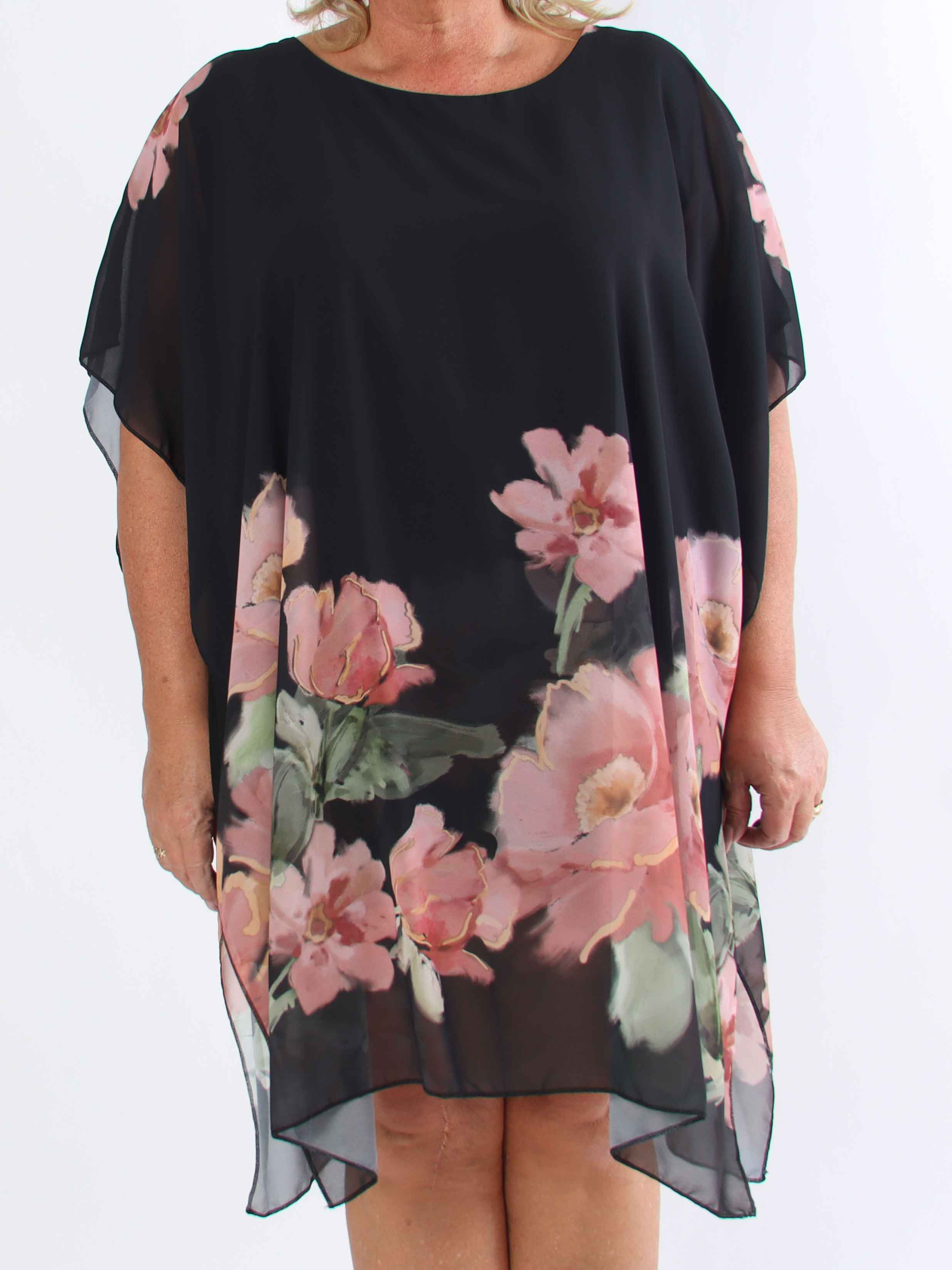 Mirabella - Tunikaklänning i plus size med chiffonglager och underkjol i viskos